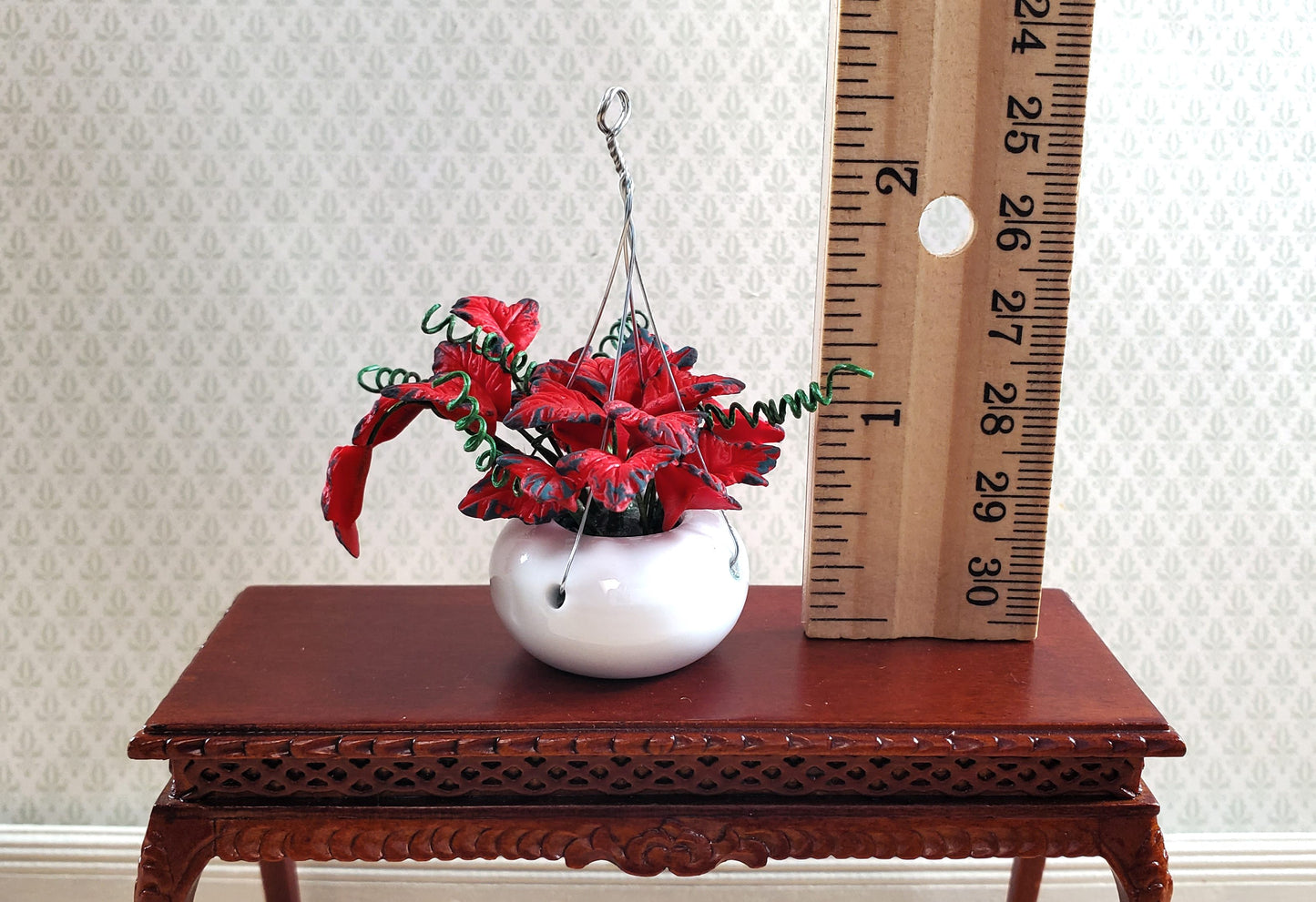 Dollhouse Red Coleus Plant in a Hanging Planter 1:12 Scale Miniature Garden