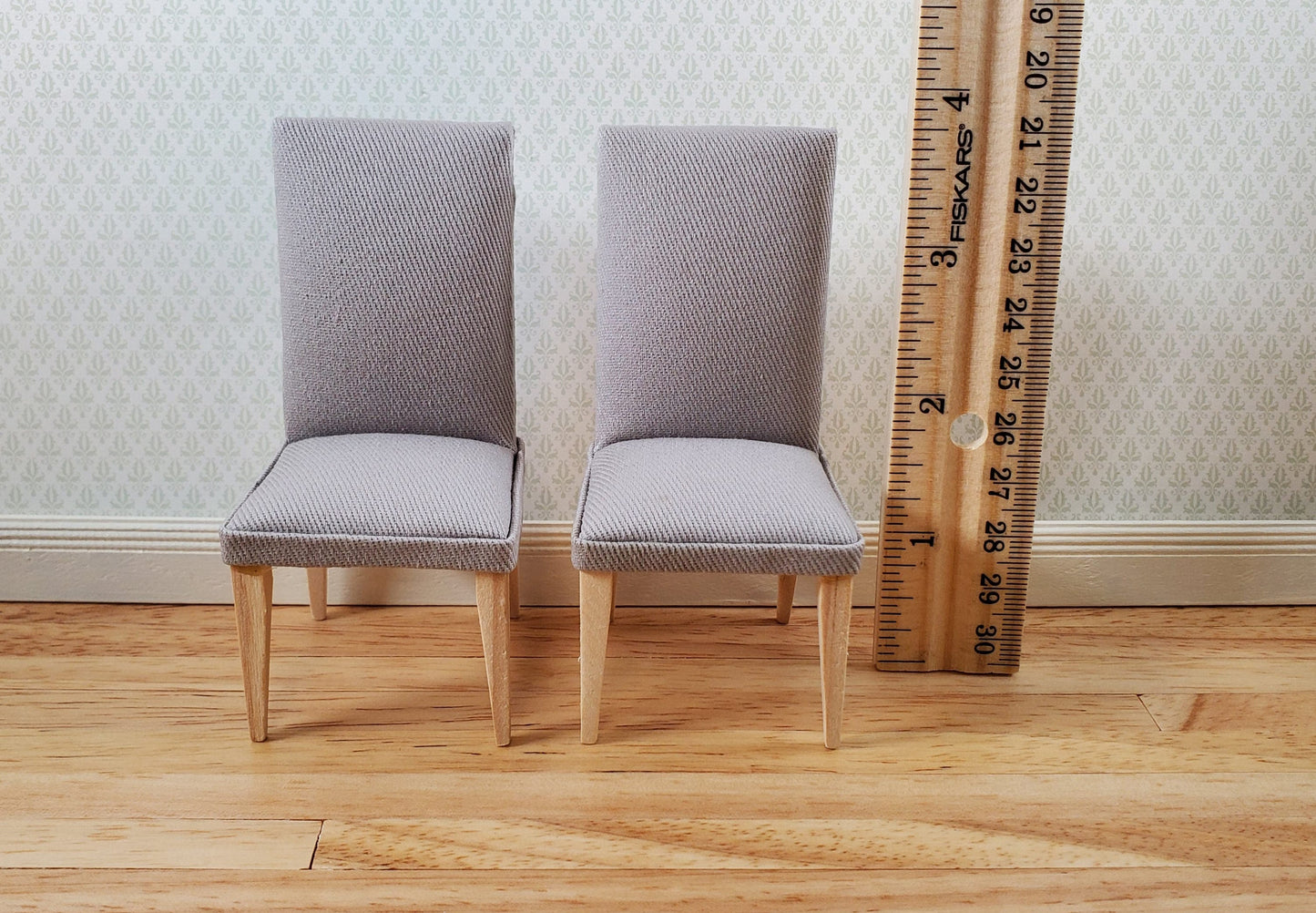 Dollhouse Chairs Modern Style Set of 2 Gray Fabric 1:12 Scale Miniature Furniture