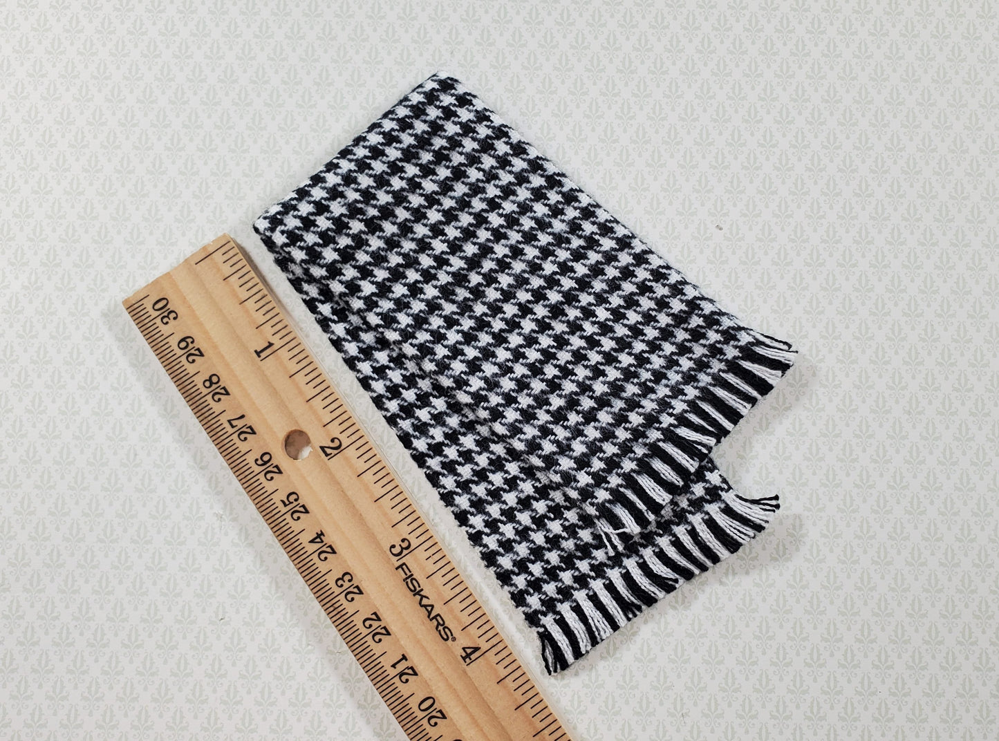 Dollhouse Fringed Blanket Throw Black & White Houndstooth Fabric