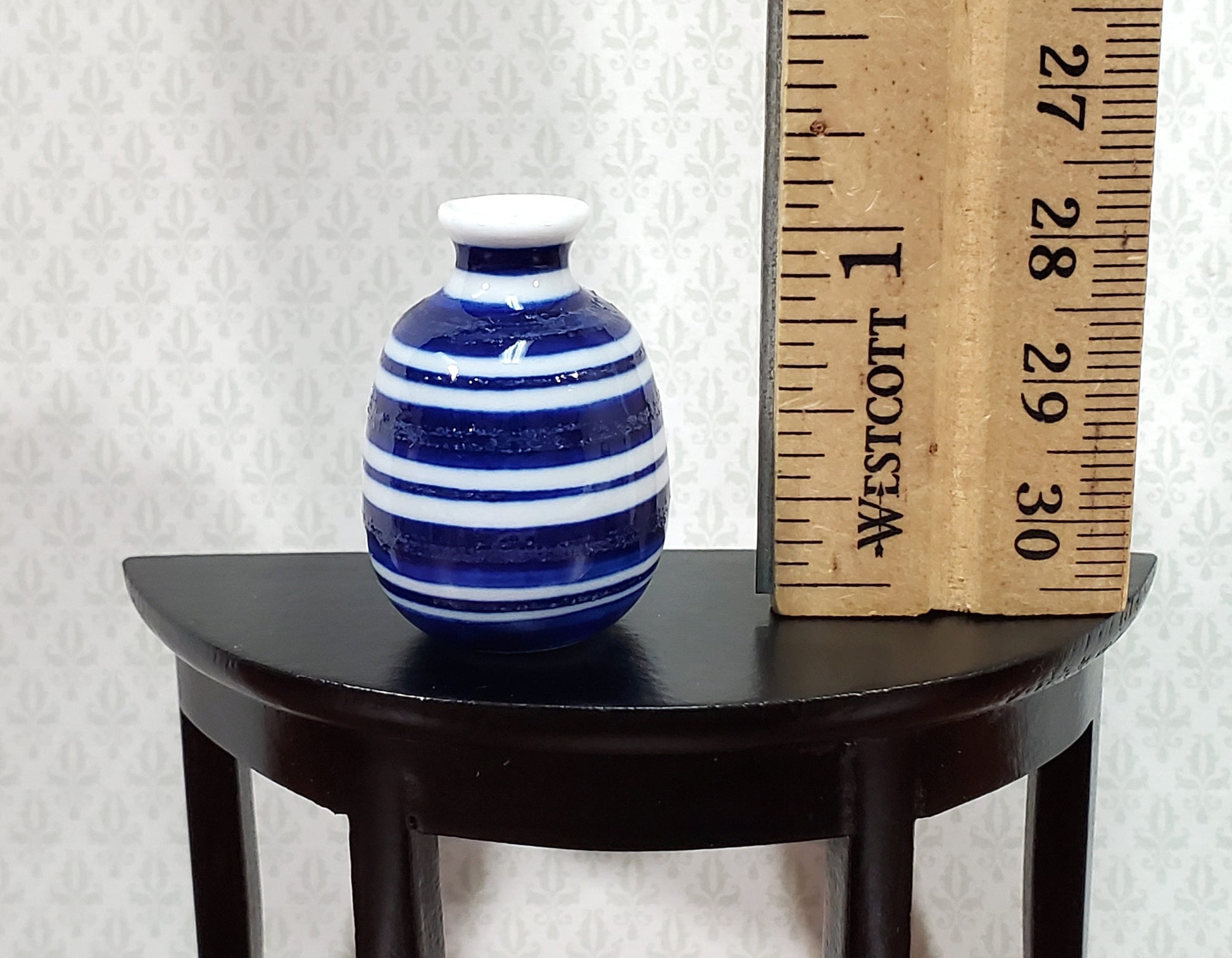 Dollhouse Vase Blue & White Striped Large for Flowers Ceramic 1:12 Scale
