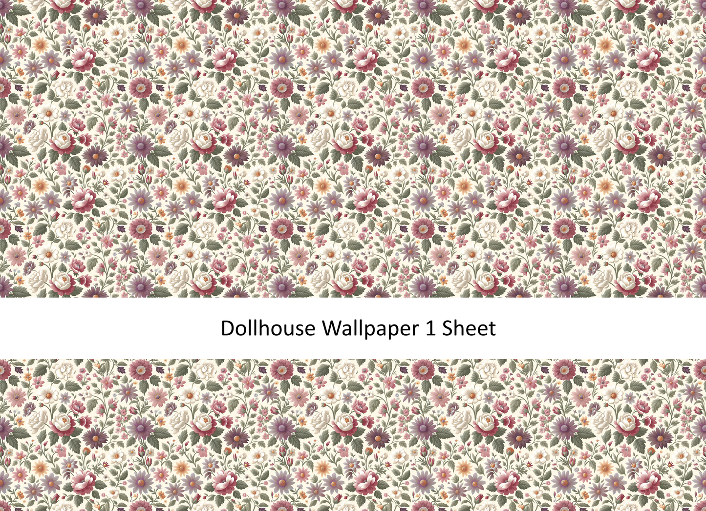 Dollhouse Wallpaper Flower Garden Pink Purple Cream 1:12 Scale MiniatureCrush