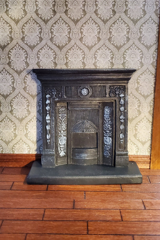 Dollhouse Miniature Fireplace Victorian Small Bedroom Resin Cast Iron Look 1:12 Scale