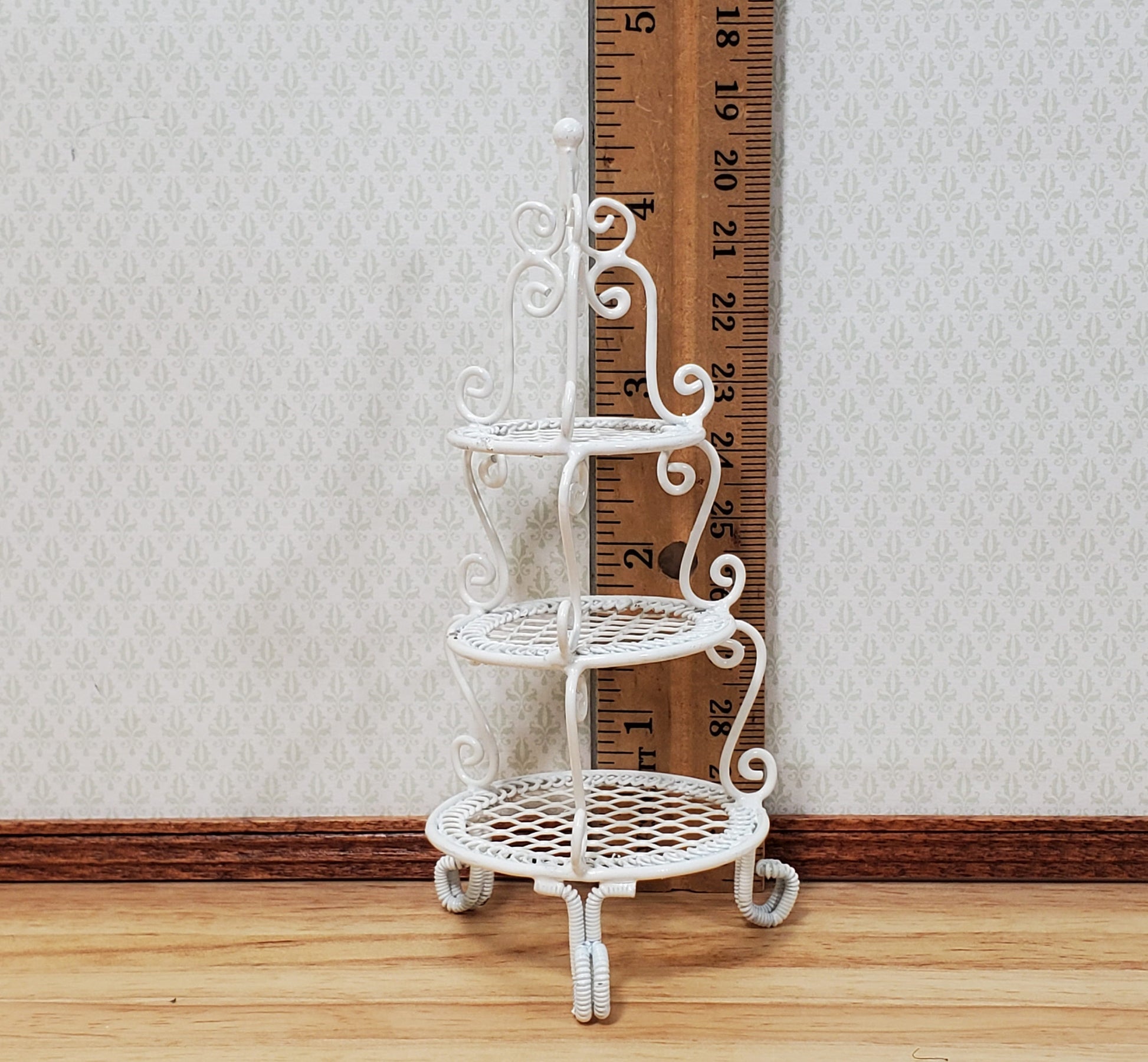 Dollhouse Shelf Plant Stand White Metal 3 Tier Round 1:12 Scale Miniature or Fairy Garden