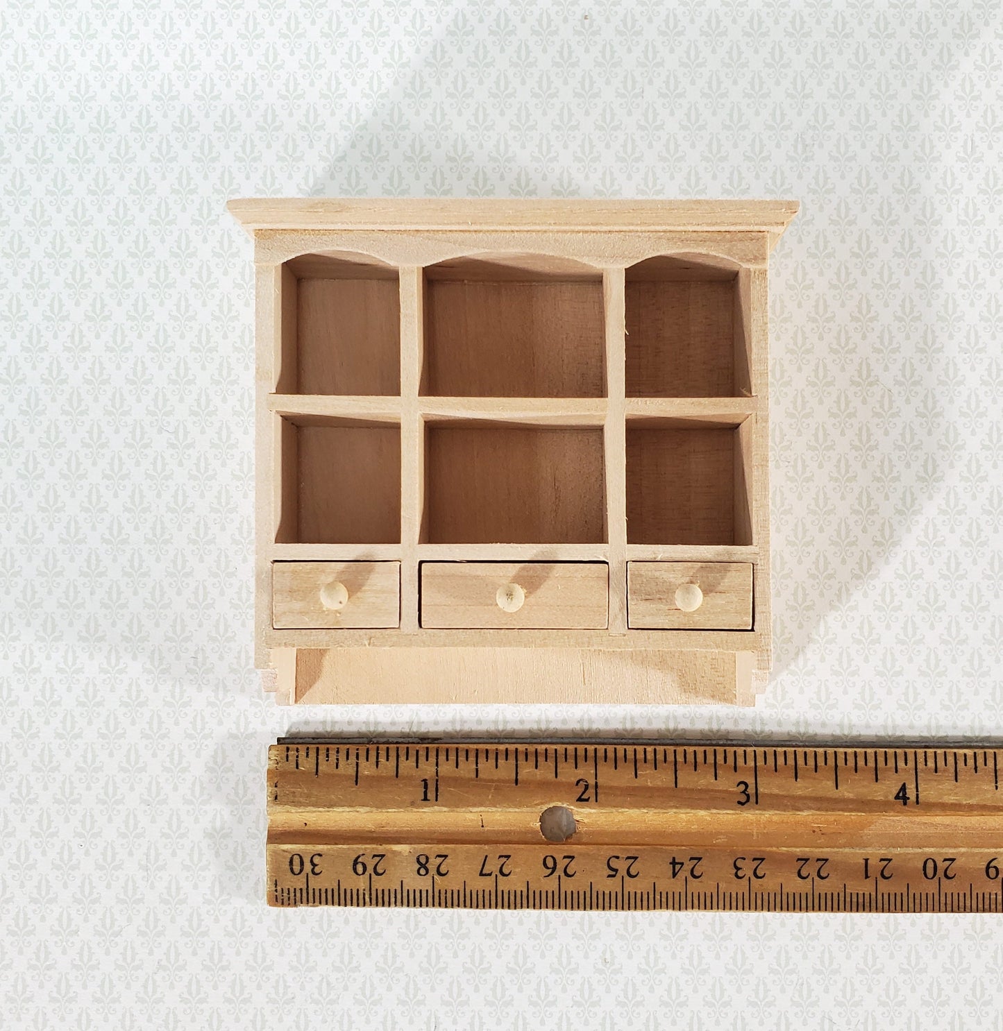 Dollhouse Hanging Shelf with Drawers & Cubbies 1:12 Scale Furniture Unpainted Wood