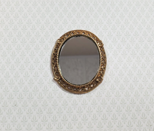 Dollhouse Small Oval Mirror with Gold Frame 1:12 Scale Miniature Accessory