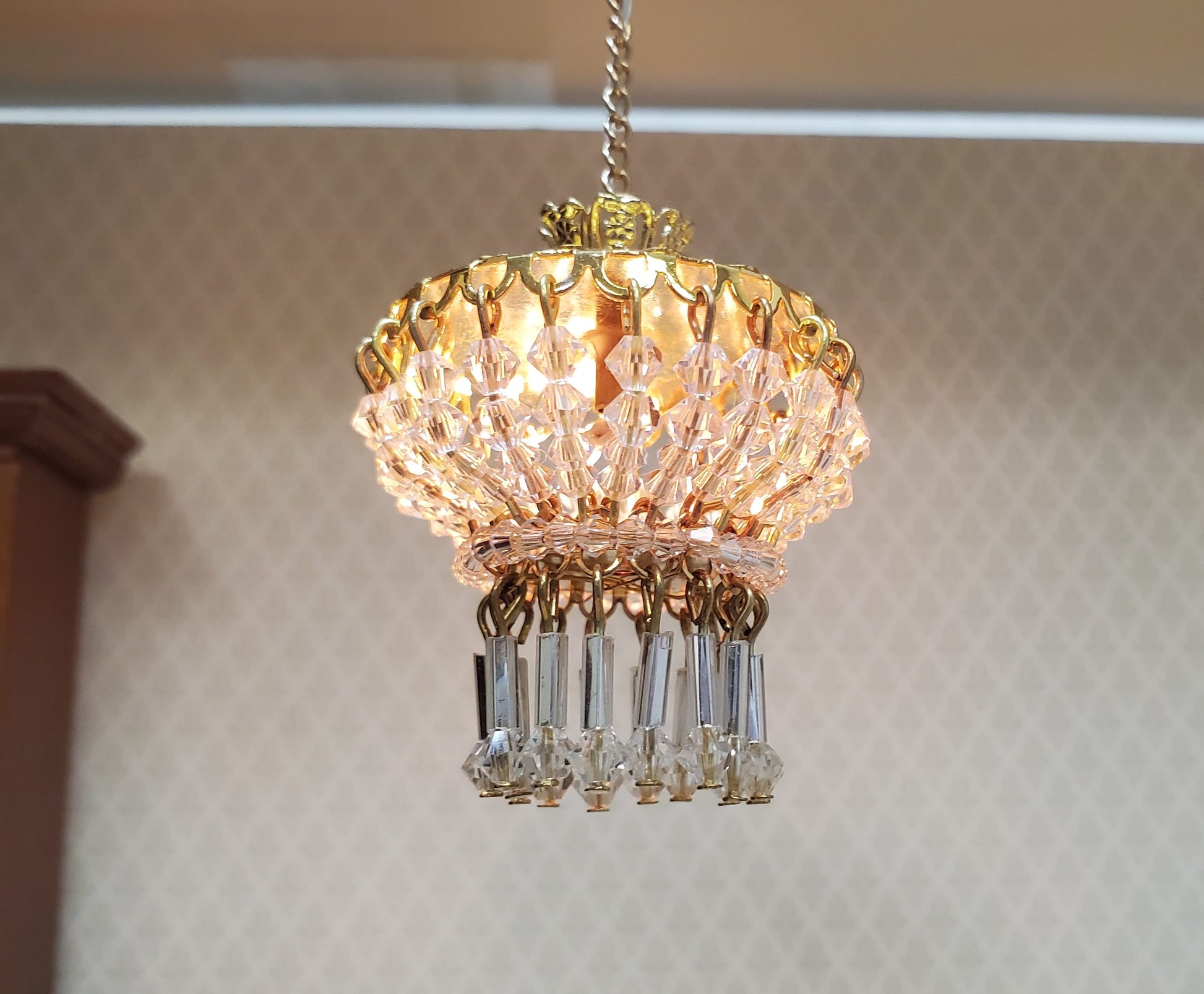 Dollhouse Low Profile Crystal Ceiling Light Deluxe Real Glass 12 Volt 1:12 Scale