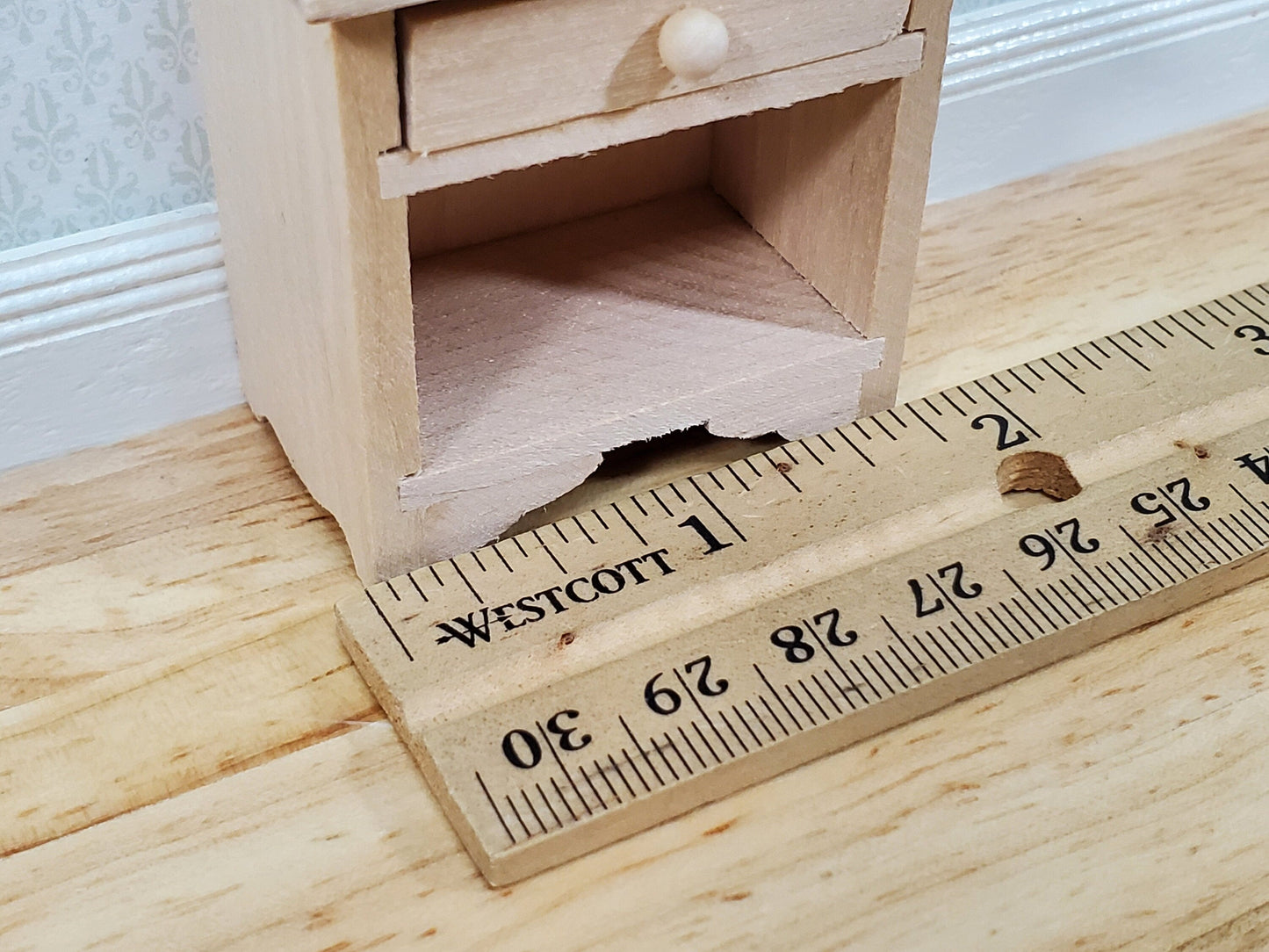 Dollhouse Nightstand Side Table with Drawer Unpainted Wood 1:12 Scale Miniature Furniture