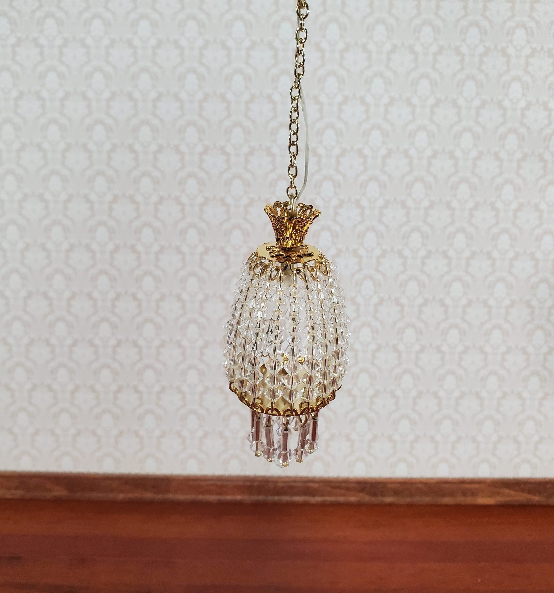 Dollhouse Parlor Chandelier Light Real Glass Crystals 12 Volt 1:12 Scale Miniature