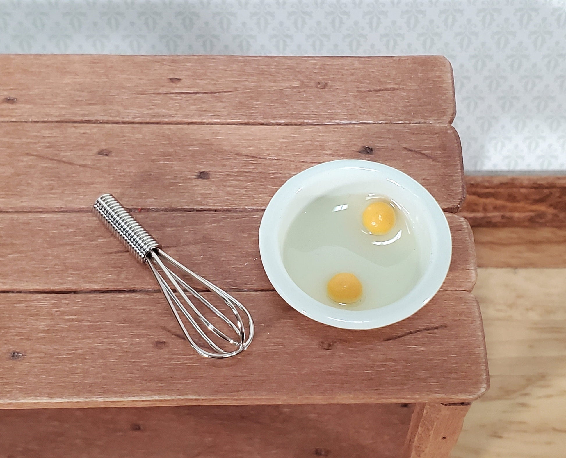 Miniature 1:6 Scale Whisk with Bowl and Cracked Eggs Playscale Fashion Doll Size