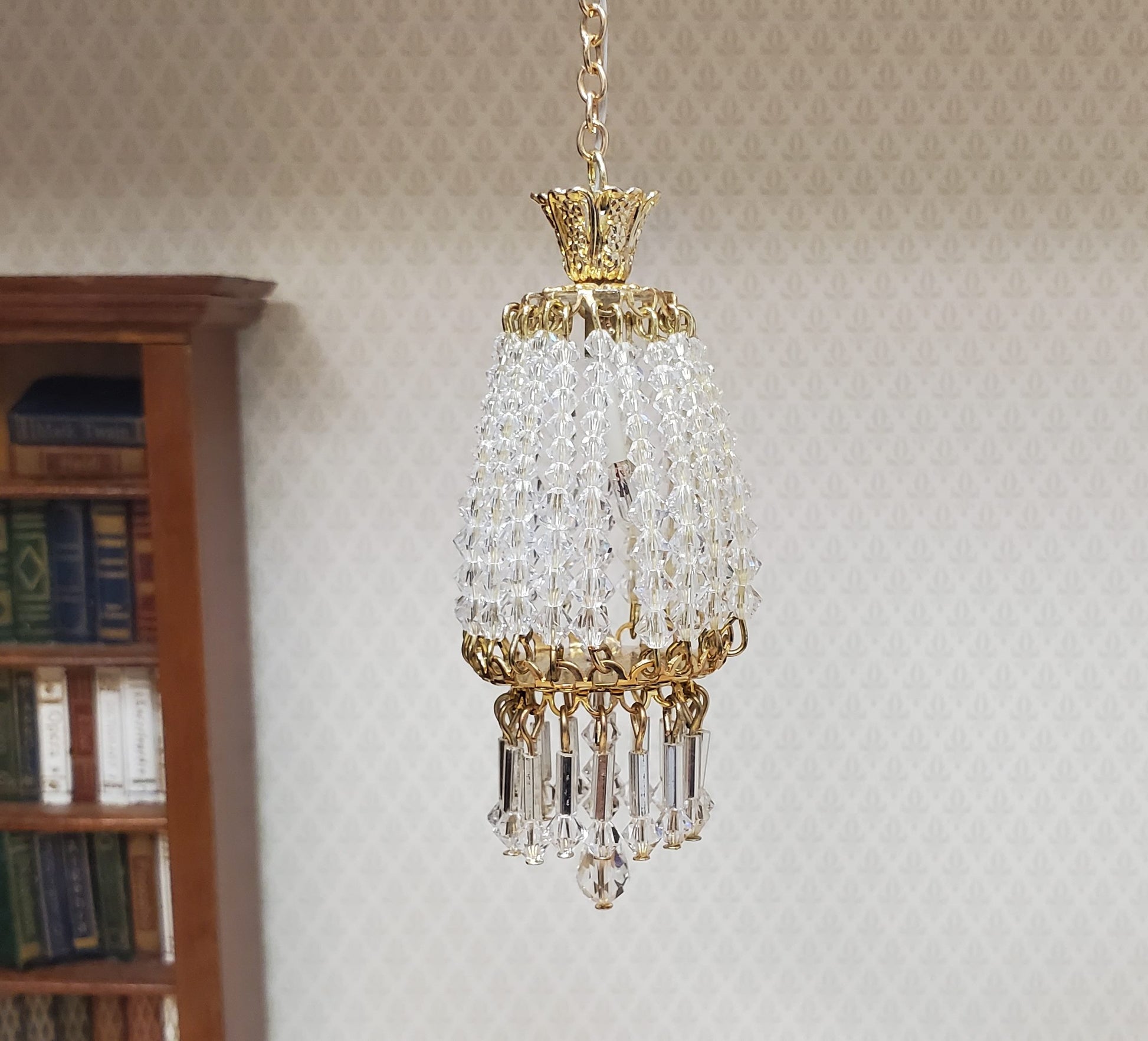Dollhouse Parlor Chandelier II Light Real Glass Crystals 12 Volt 1:12 Scale
