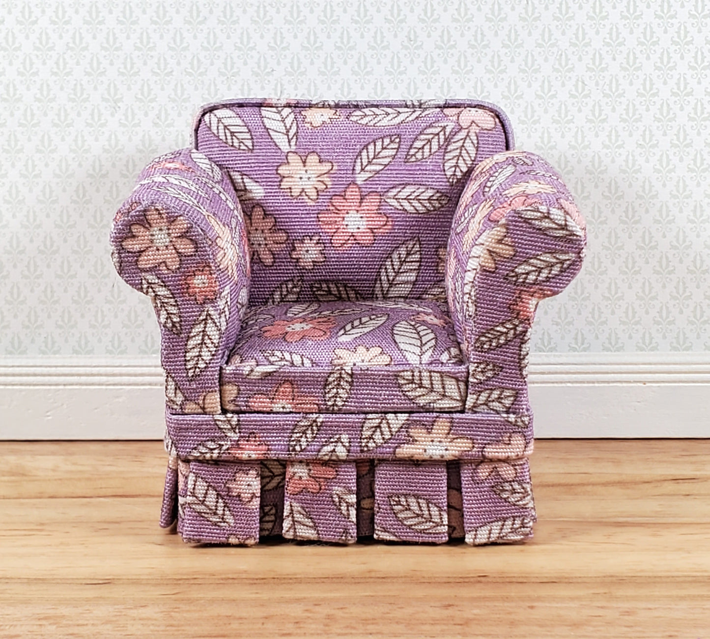 JBM Dollhouse Chair Purple Floral Modern Style 1:12 Scale Miniature Furniture