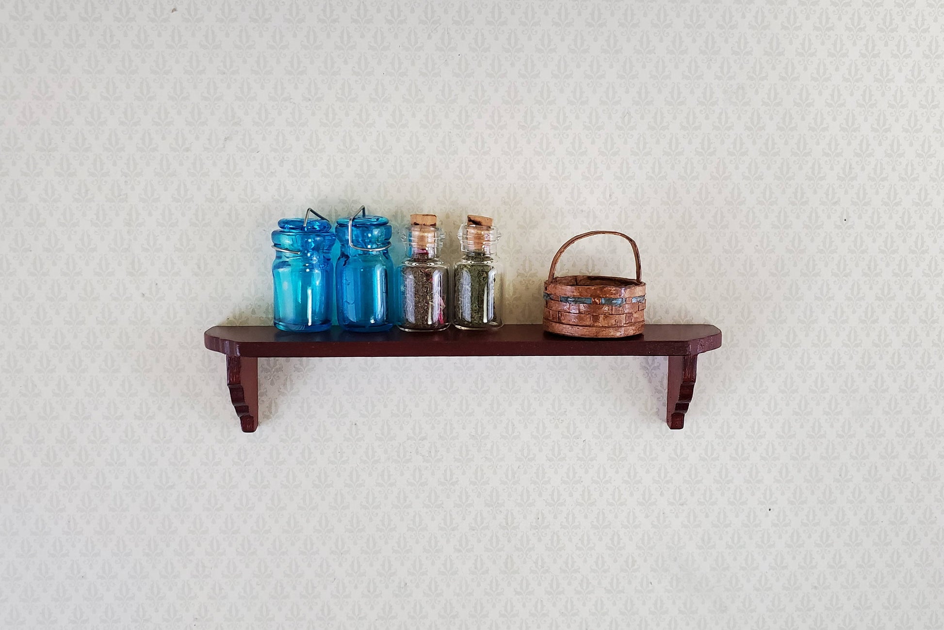 Dollhouse Miniature Wall Shelf Large Wood Mahogany Finish 1:12 Scale 4 3/8"