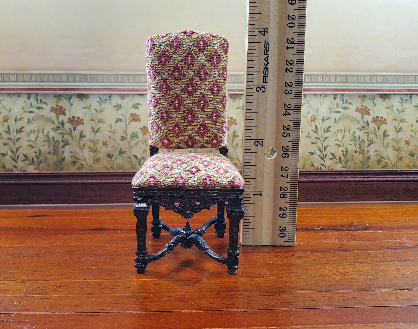 Bespaq Tudor Gothic Upholstered Chair 1:12 Scale Miniature Furniture
