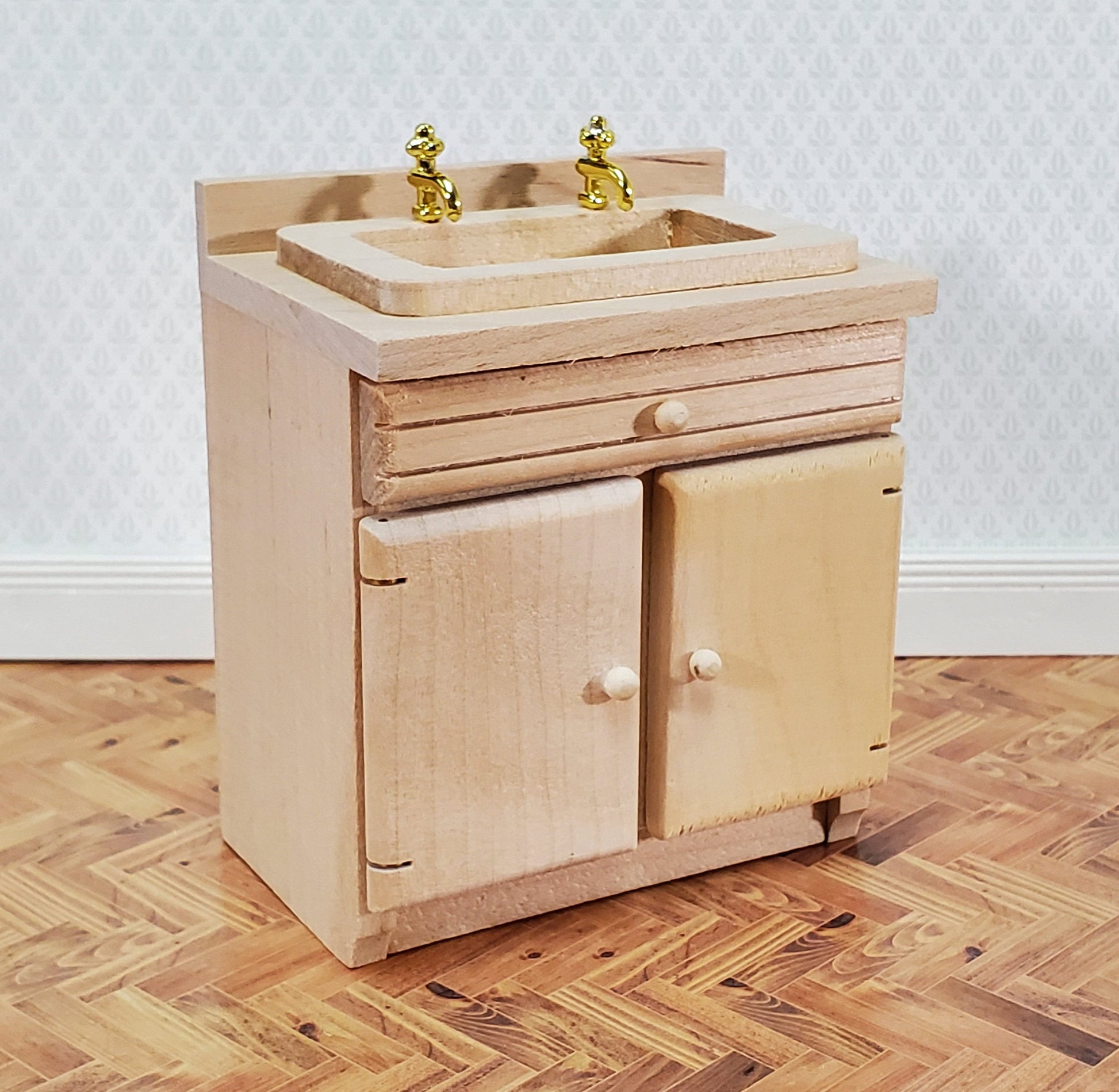 Dollhouse Sink Kitchen or Bathroom Cabinet 1:12 Scale Miniature Furniture Unpainted Wood