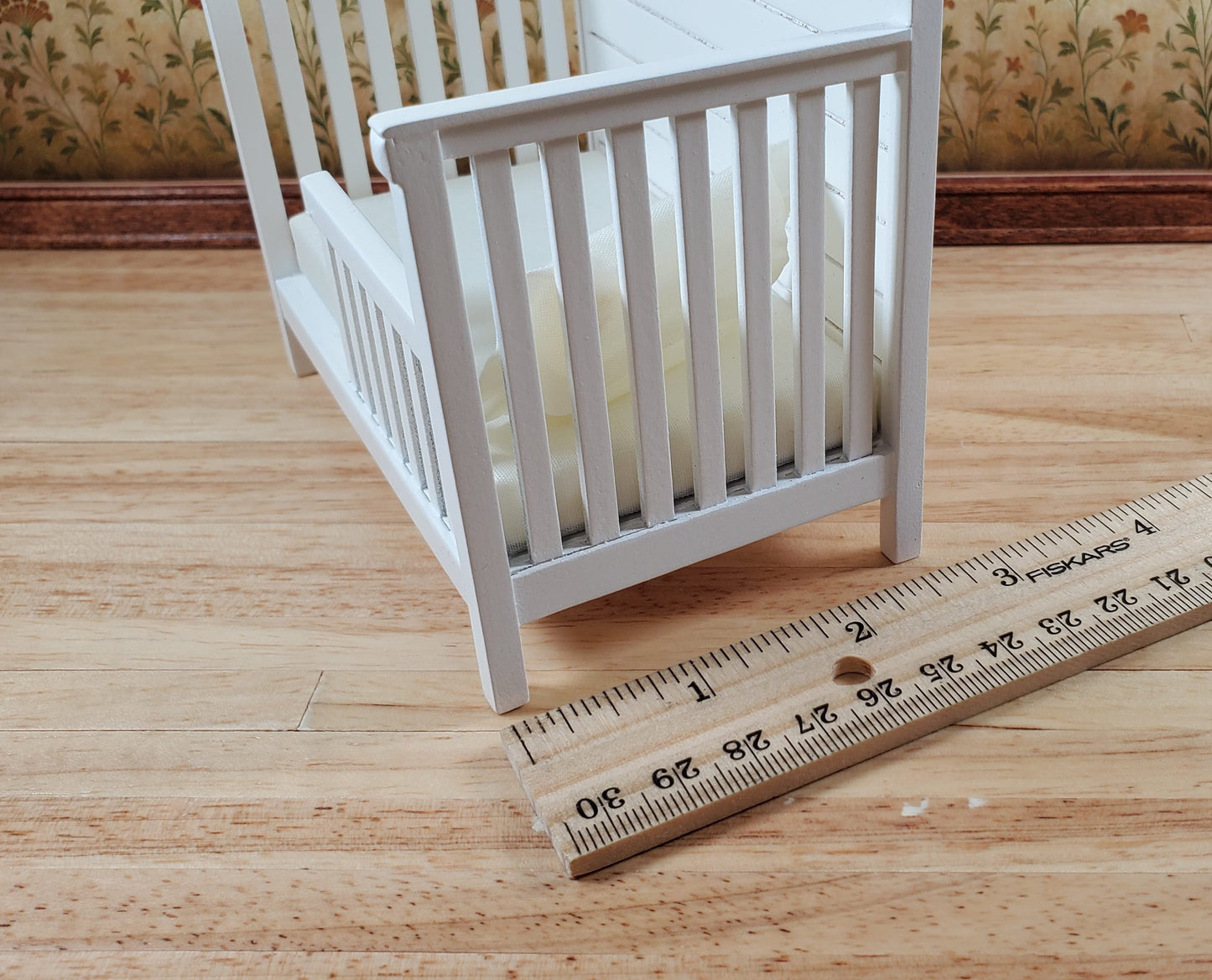JBM Dollhouse Crib Toddler Bed White Modern 1:12 Scale Miniature Furniture Wood