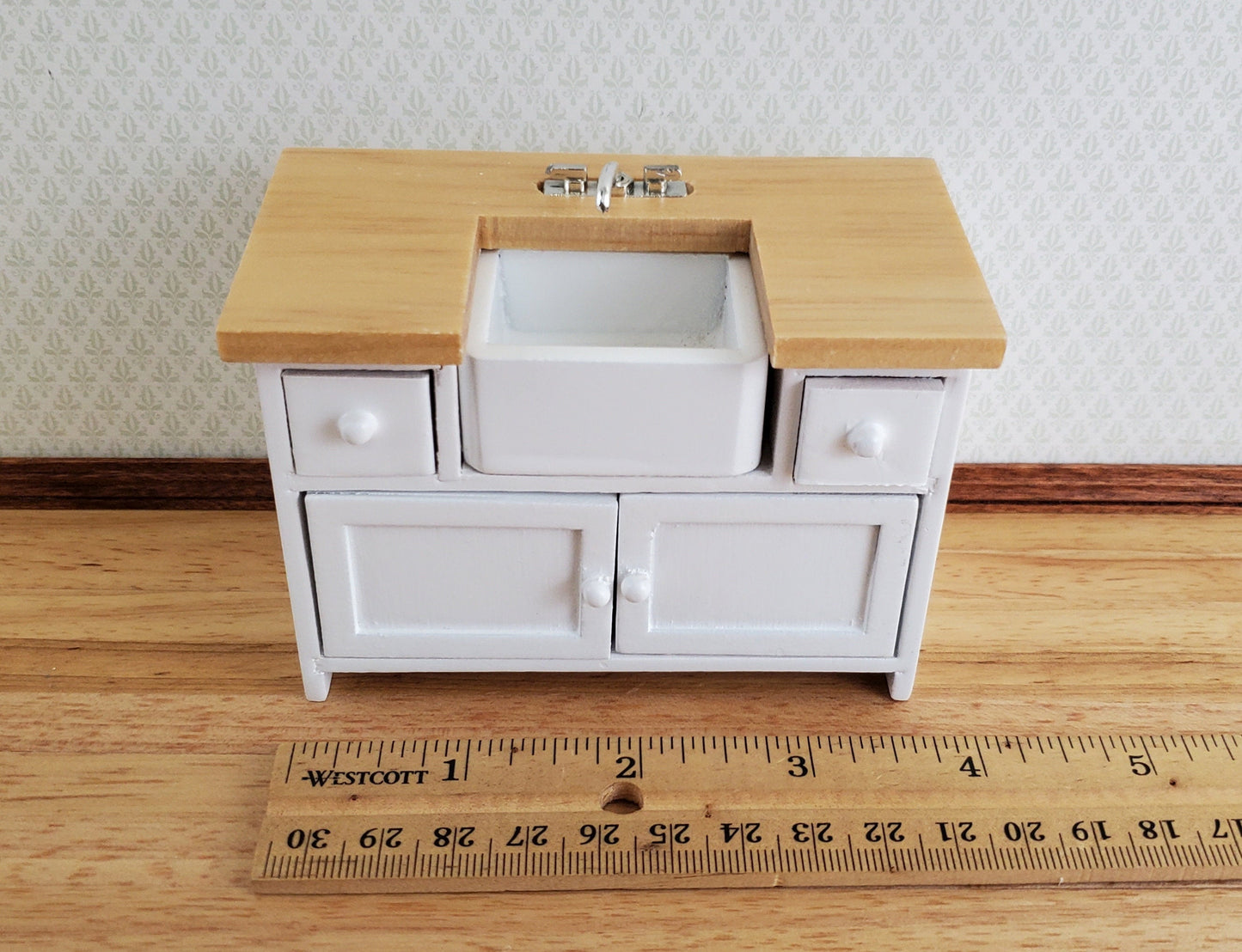 Dollhouse Miniature Kitchen Sink with Counter Top & Cabinet 1:12 Scale White