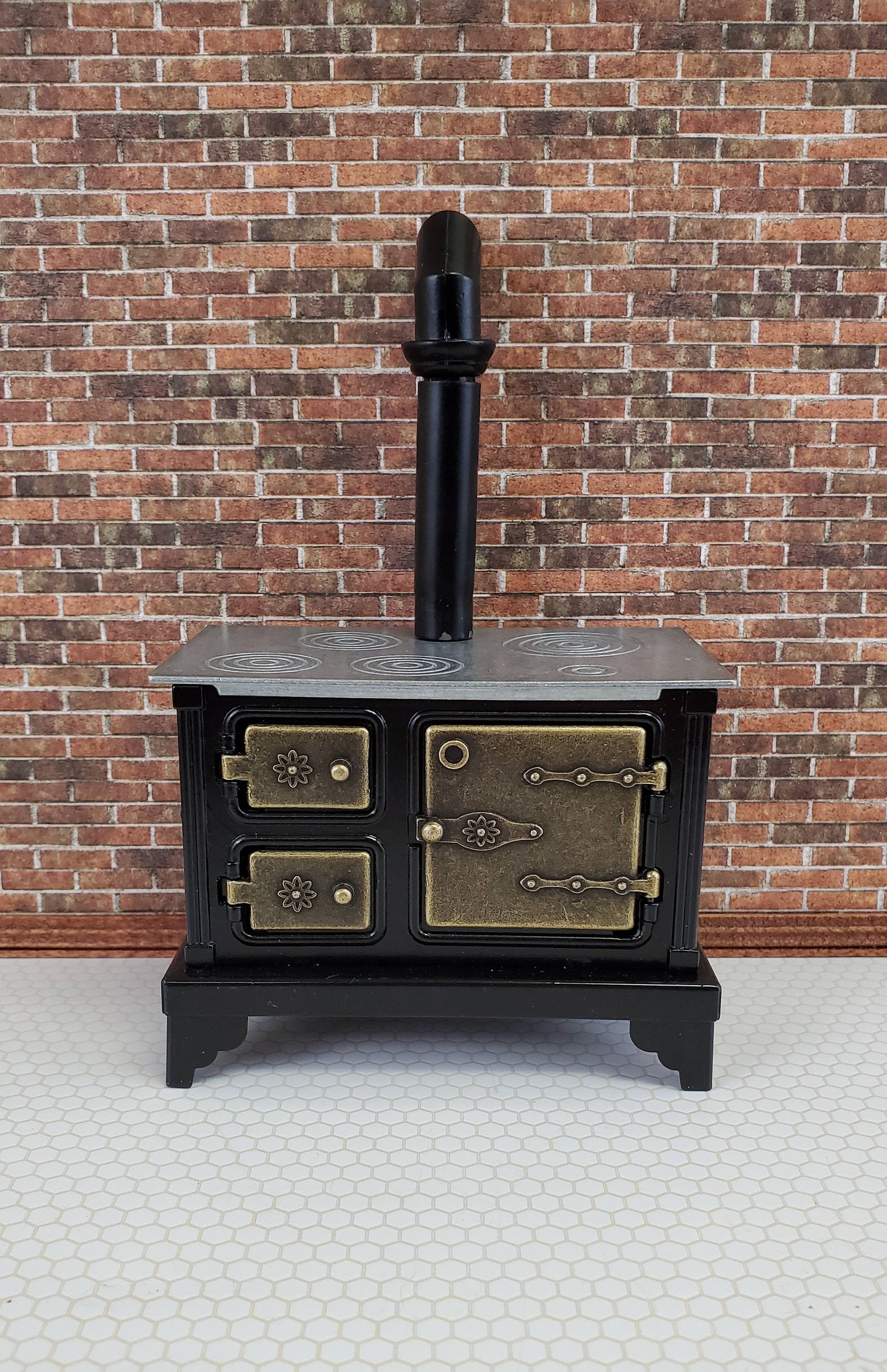 Dollhouse Miniature Kitchen Stove Oven Black Metal 1:12 Scale Vintage Style