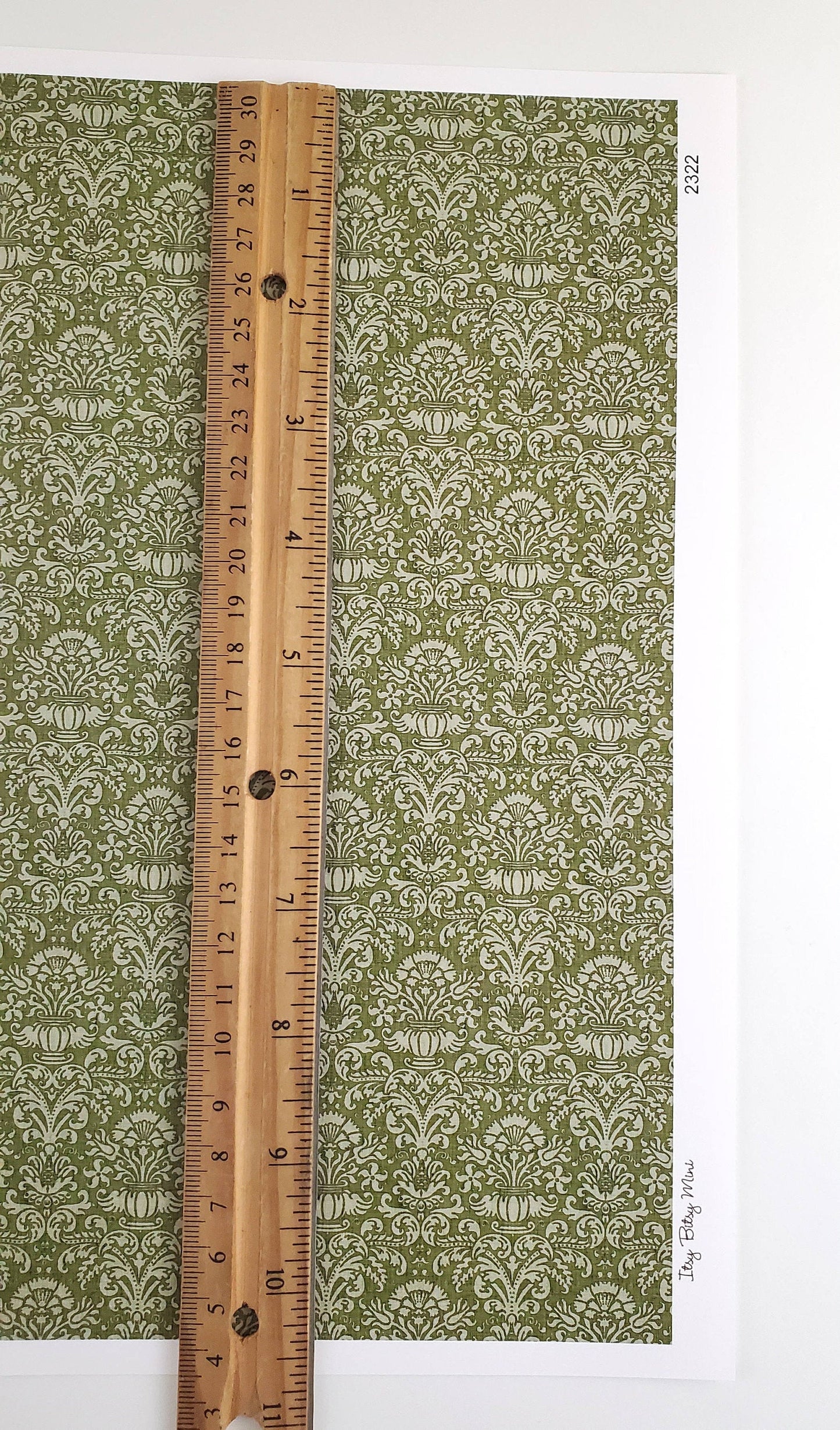 Dollhouse Wallpaper Damask Olive Green Victorian 1:12 Scale Itsy Bitsy Miniatures