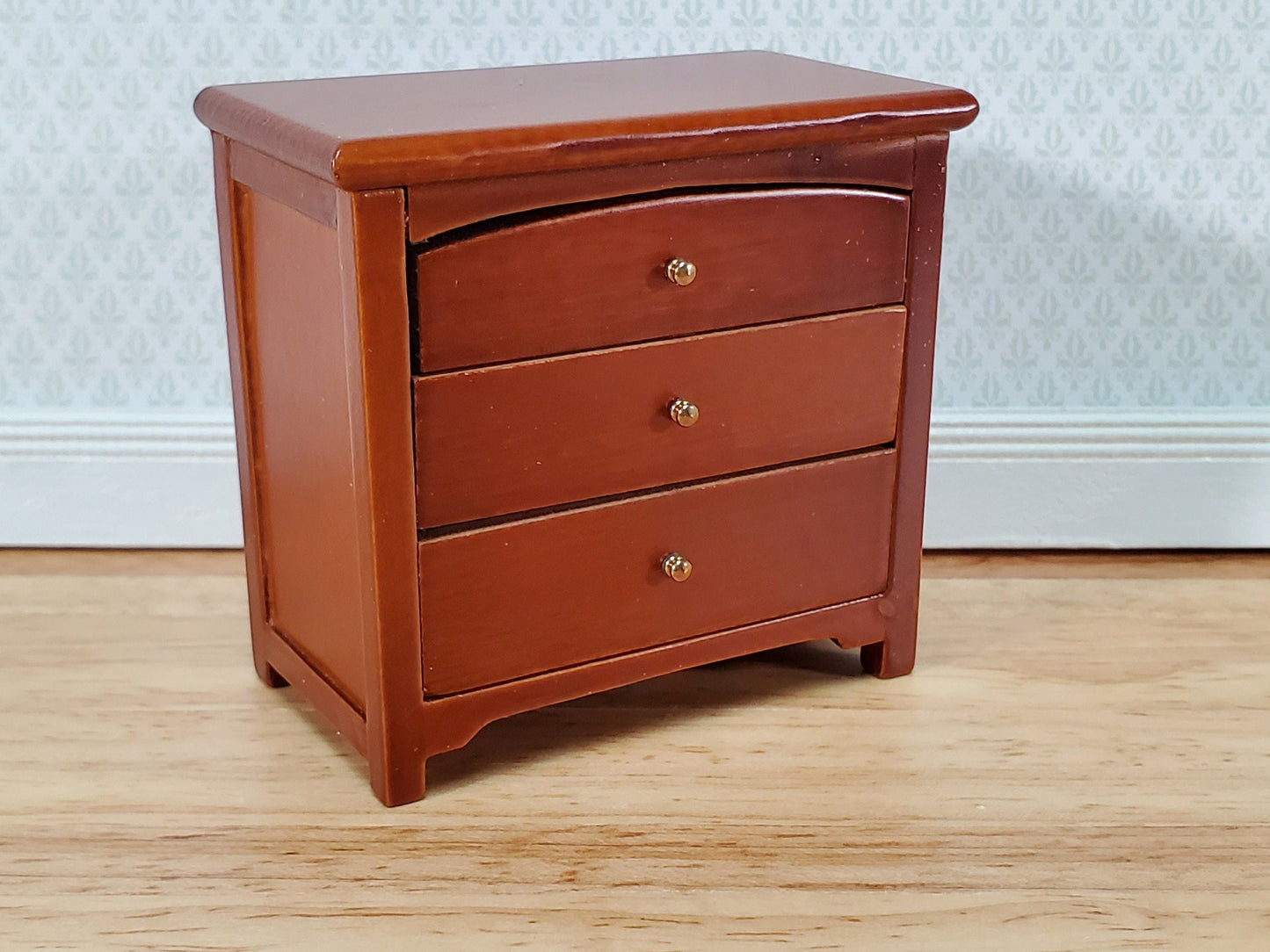Dollhouse Modern Night Stand Dresser 3 Drawer Walnut Finish 1:12 Scale Miniature Furniture