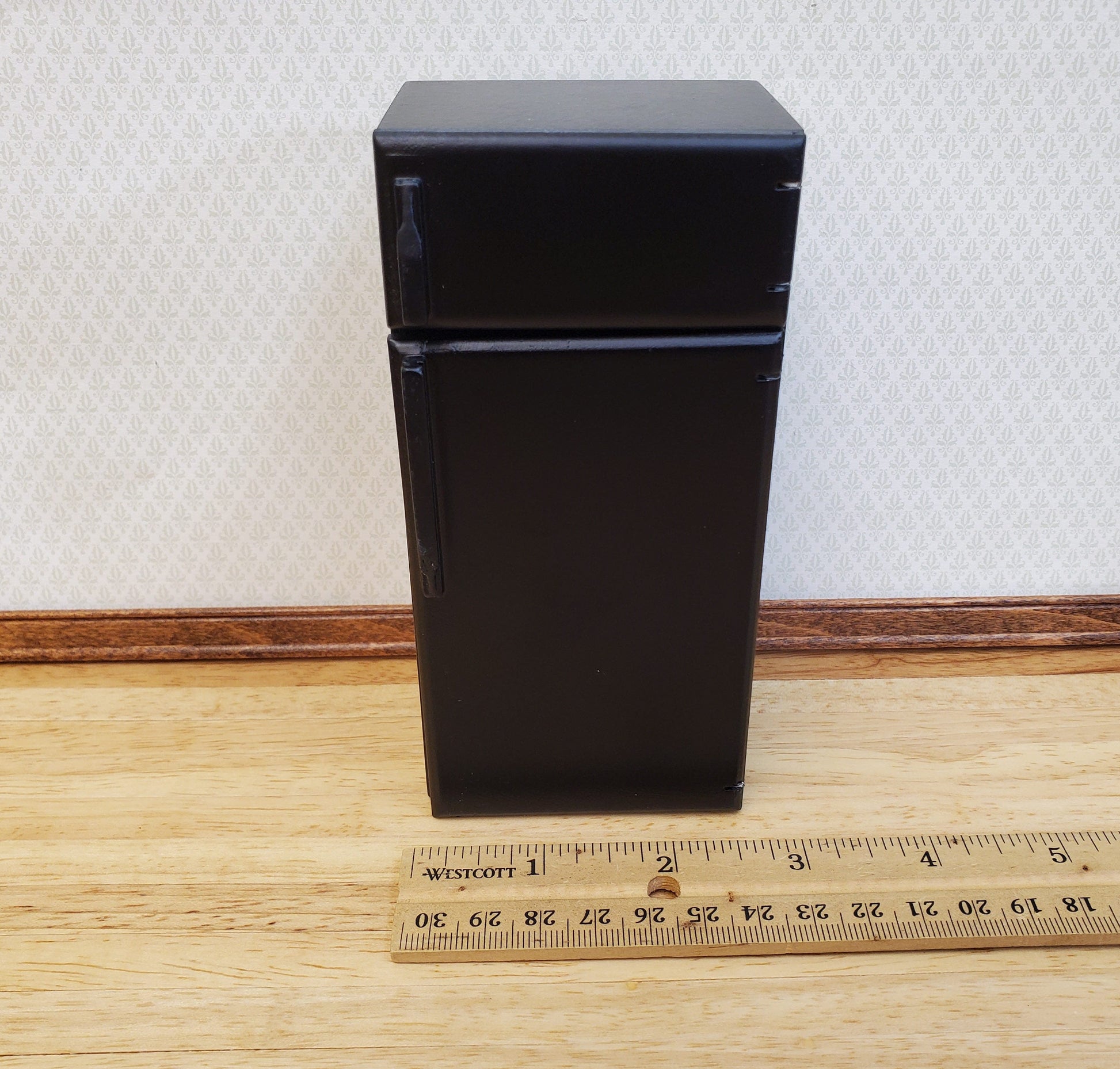 Dollhouse Fridge Modern Refrigerator Freezer Black 2 Door 1:12 Scale Miniature