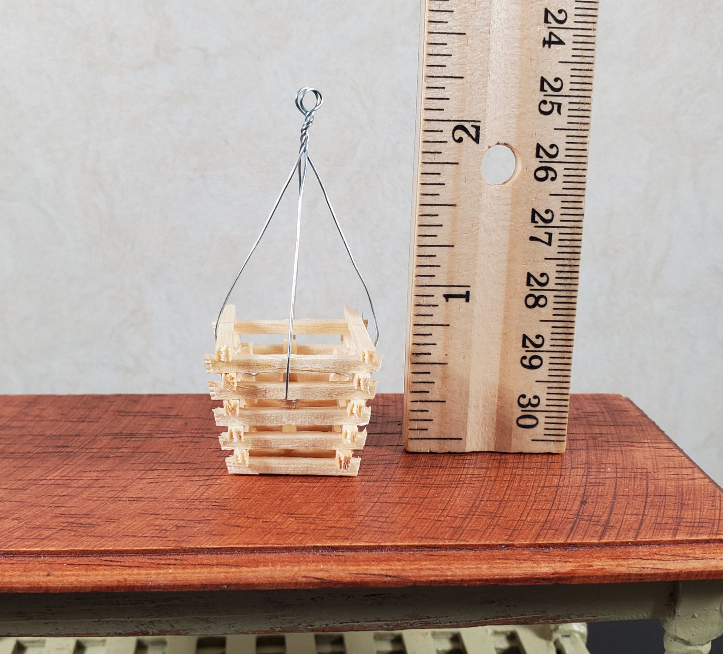 Dollhouse Slatted Wood Hanging Basket Planter 1:12 Scale Miniature