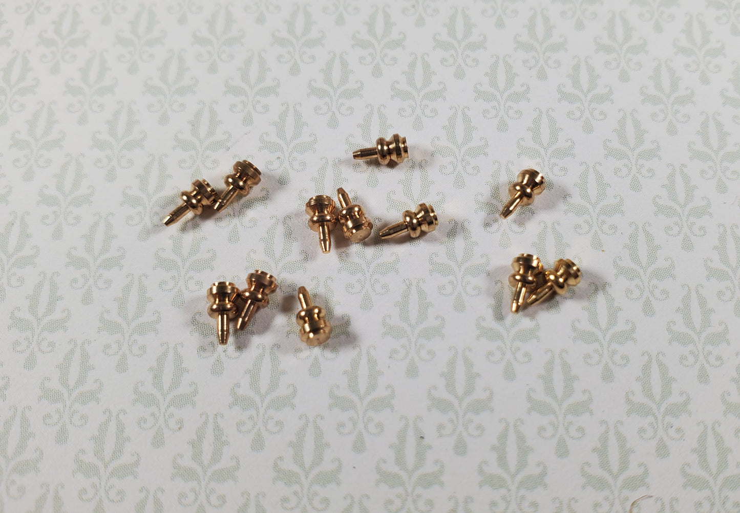 Dollhouse HALF SCALE Gold Brass Knobs Drawer Pulls Set of 12 Houseworks H1116