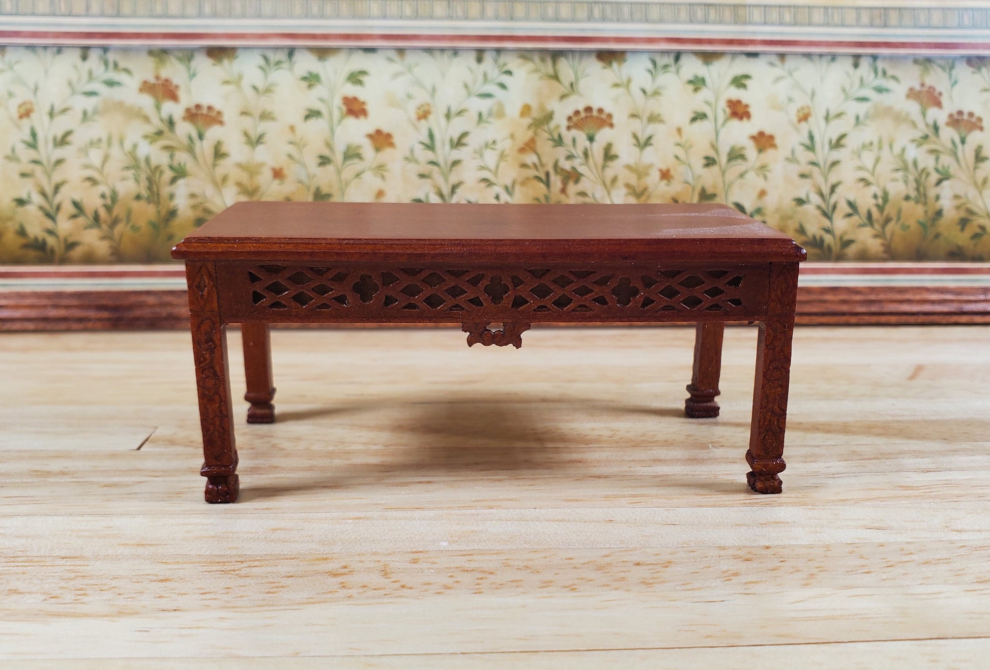 Dollhouse Coffee Table Vintage Hansson Miniatures Wood 1:12 Scale Walnut Finish