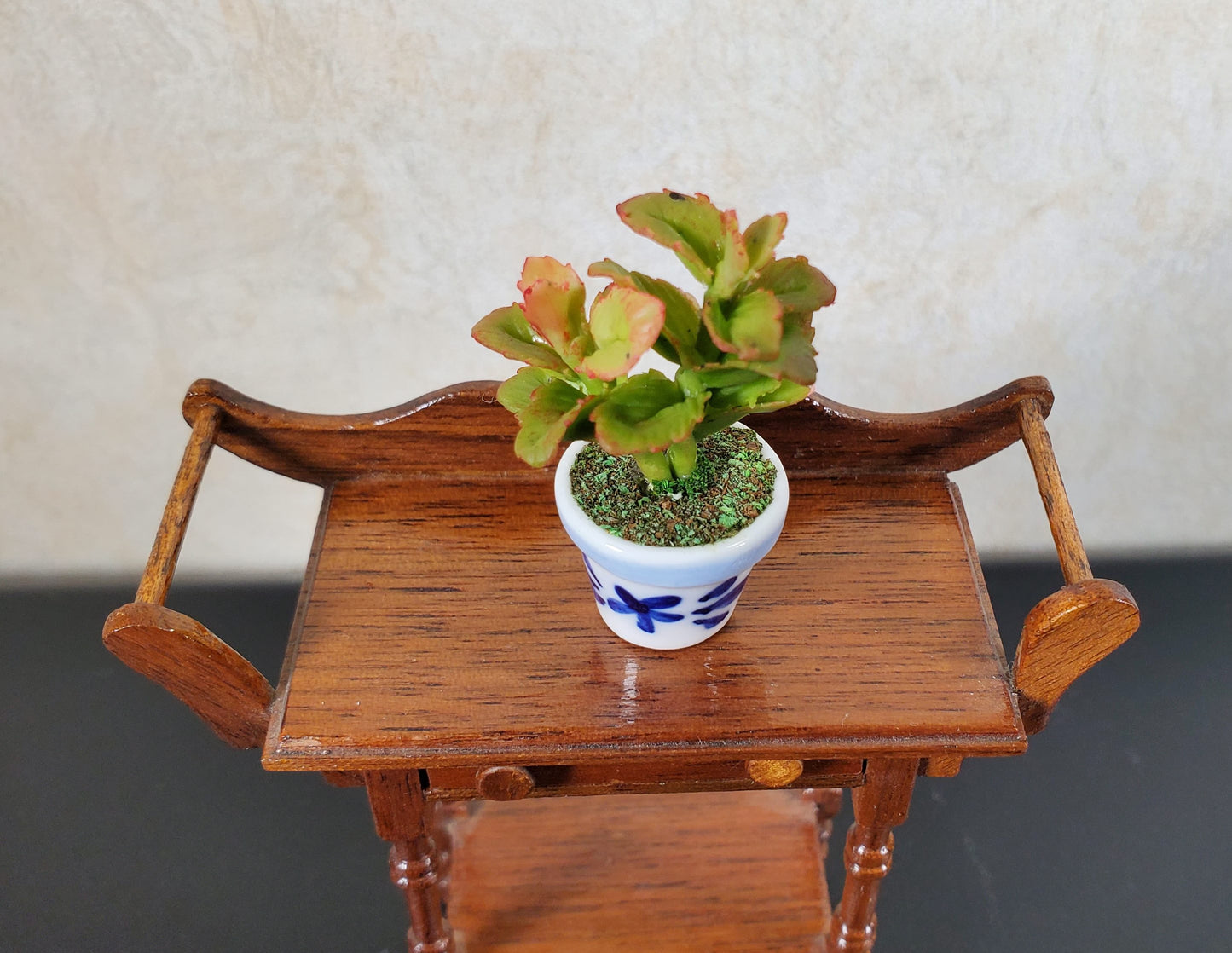 Dollhouse Potted Plant 1:12 Scale Miniature Houseplant Blue & White Planter