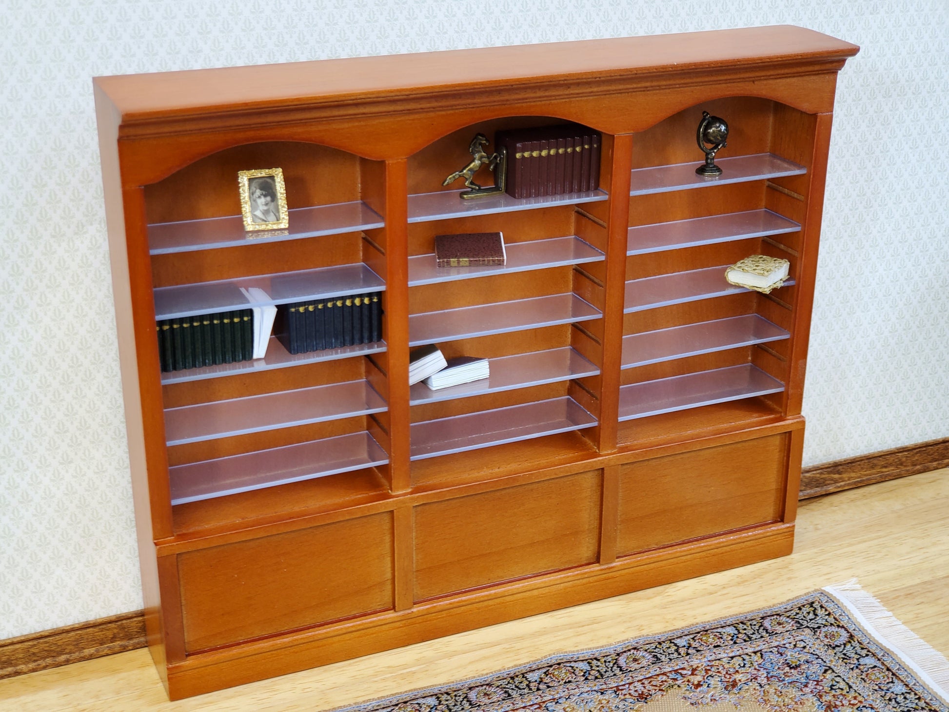 Dollhouse Library Bookcase or Shop Shelves 3 Bay 9 Adjustable Shelves 1:12 Scale Furniture