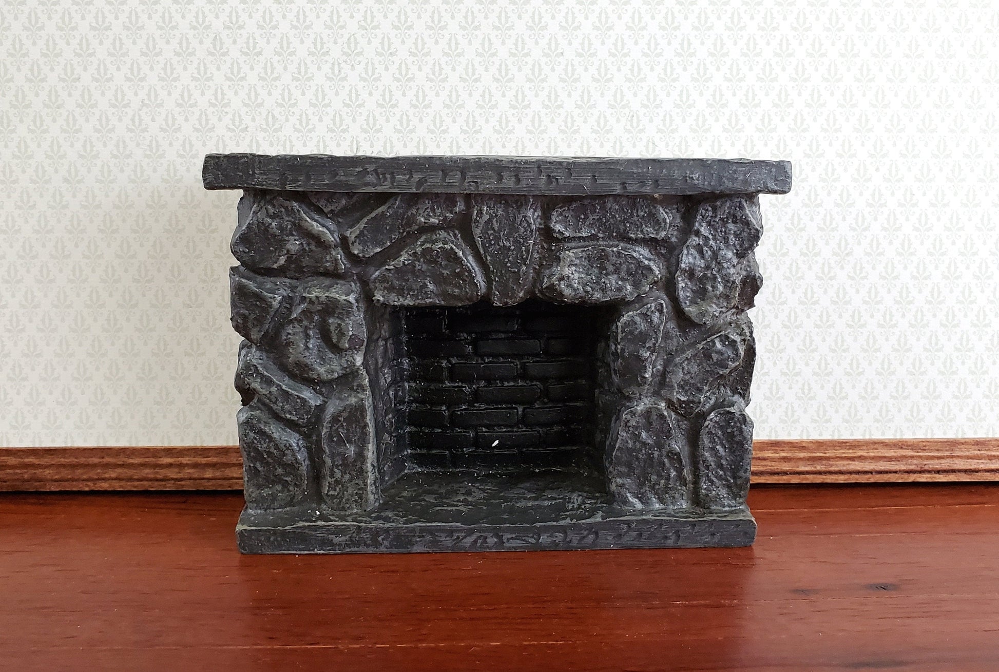Dollhouse Miniature Fireplace Stone Black Gray Fieldstone 1:12 Scale