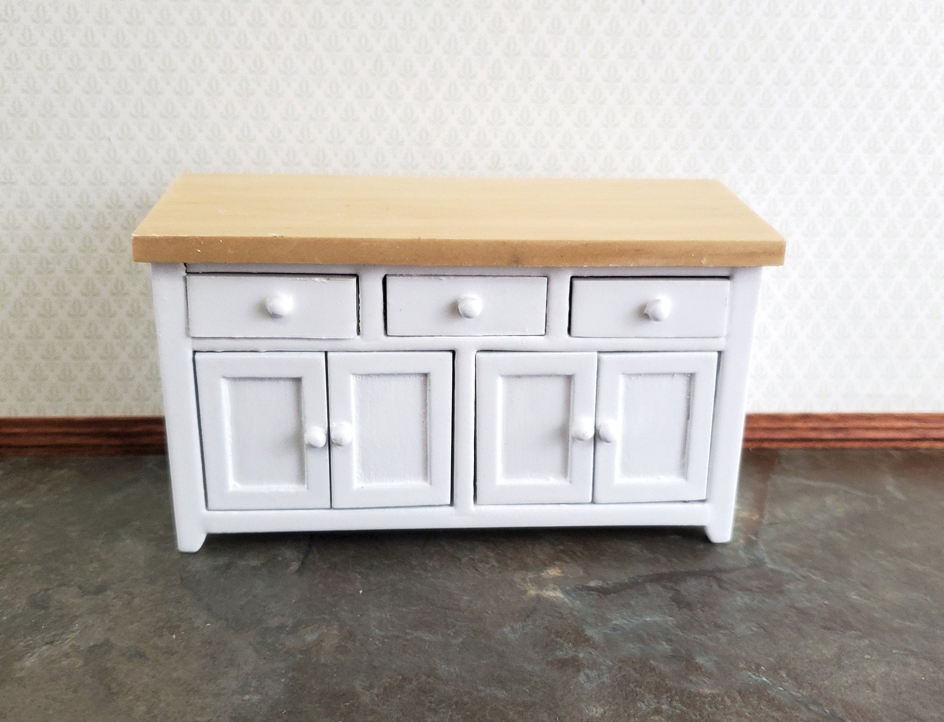 Dollhouse Miniature Kitchen Cabinet with Counter Top Buffet 1:12 Scale White