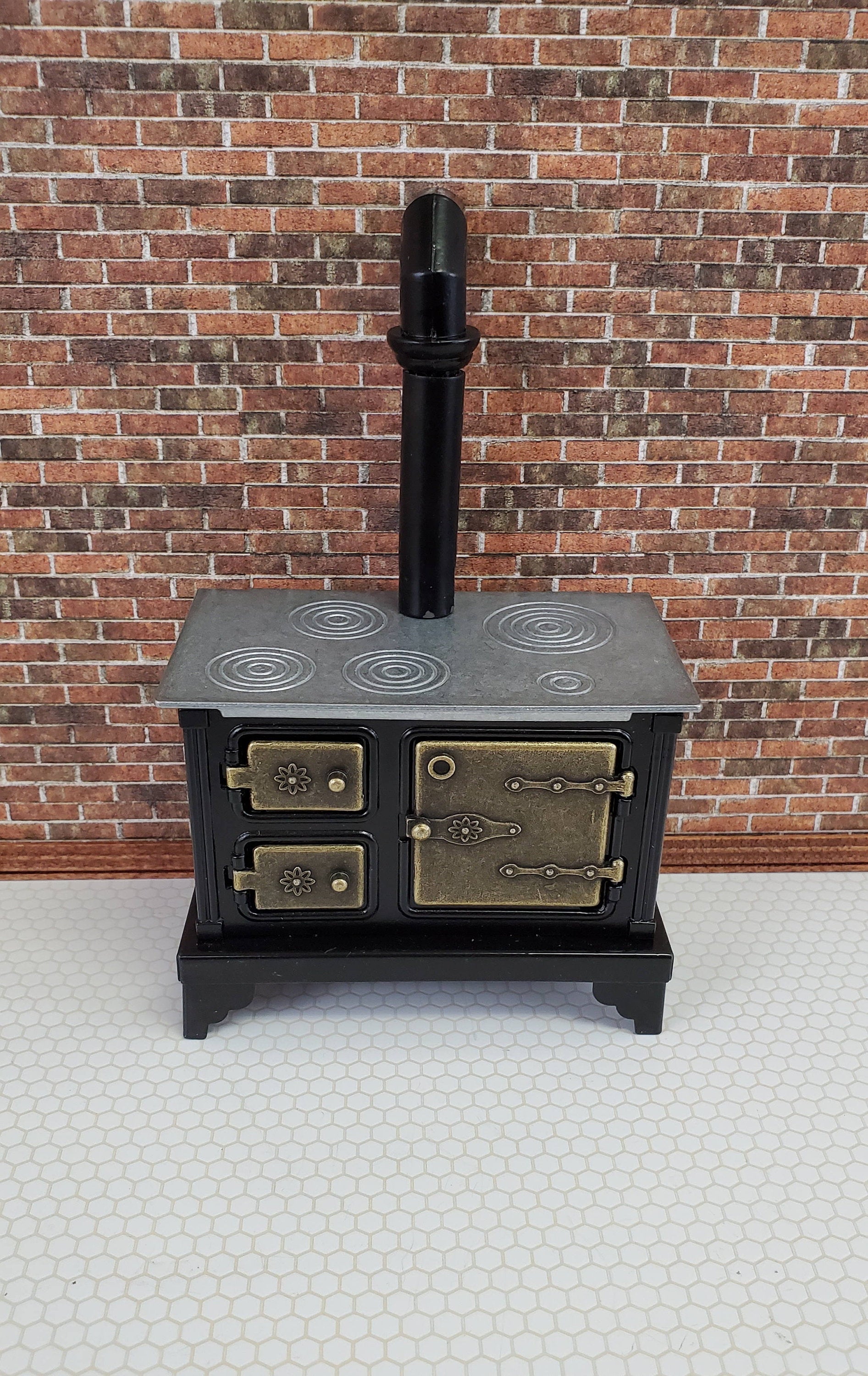 Dollhouse Miniature Kitchen Stove Oven Black Metal 1:12 Scale Vintage Style