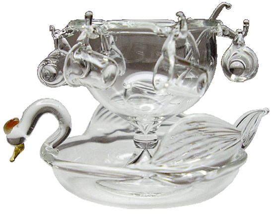 Dollhouse Clear Glass Swan Punch Bowl Set with Cups & Ladle 1:12 Scale Miniature