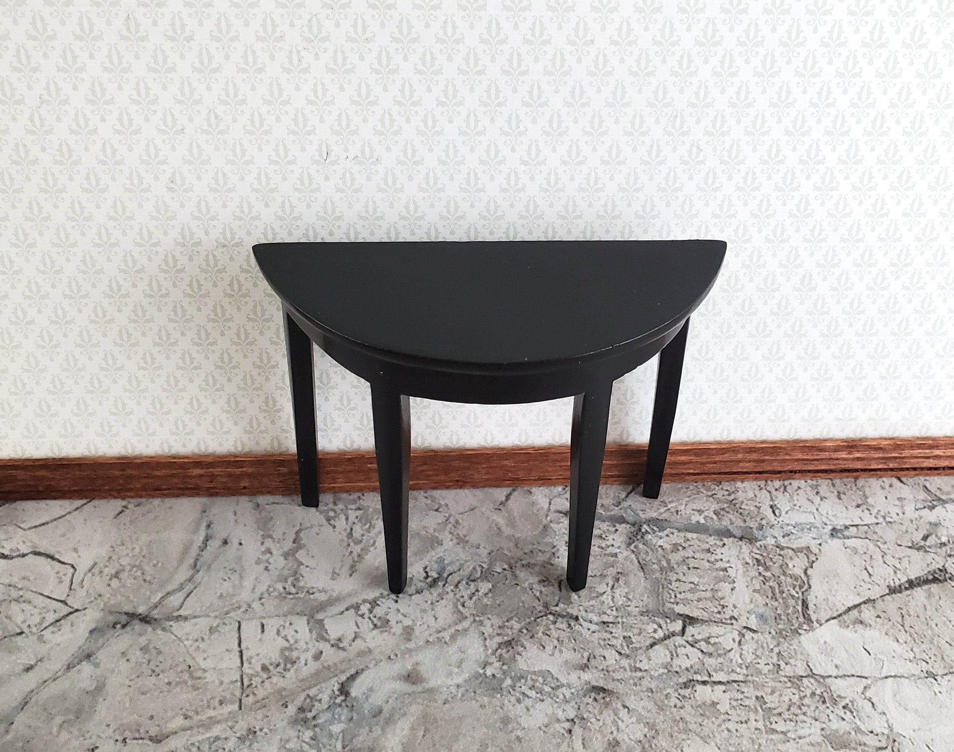 Dollhouse Half Round Hall Table Black Finish 1:12 Scale Miniature Furniture