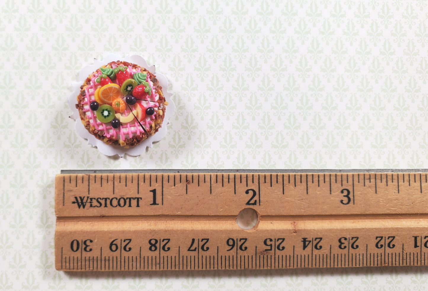 Dollhouse Fruit Topped Cake Sliced 1:12 Scale Miniature Dessert Food Bakery