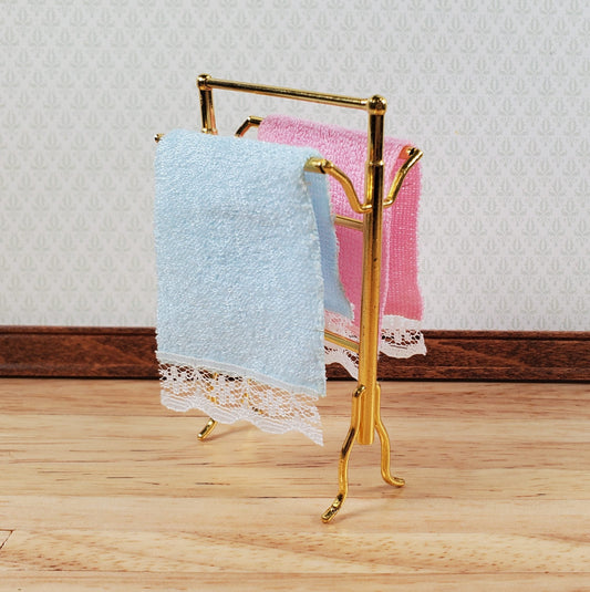 Dollhouse Towel Drying Rack Stand w/ Towels Metal 1:12 Scale Miniature Bathroom