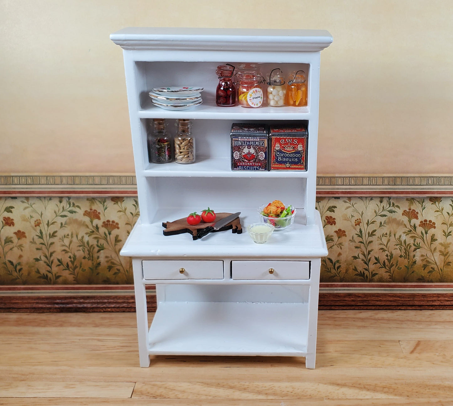 Dollhouse Kitchen Hutch Cabinet Shelf All White 1:12 Scale Miniature Furniture