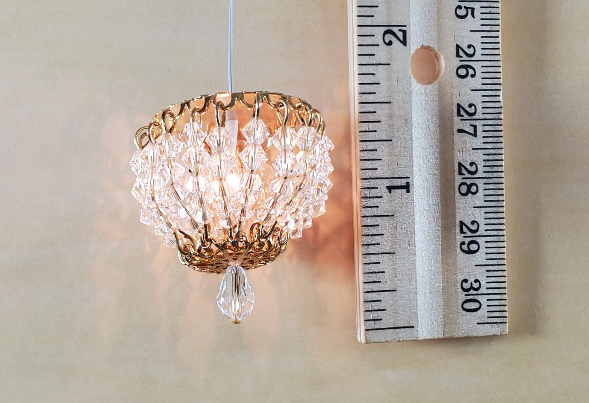 Dollhouse Crystal Ceiling Light Flush Mount Real Glass 12 Volt 1:12 Scale Miniature