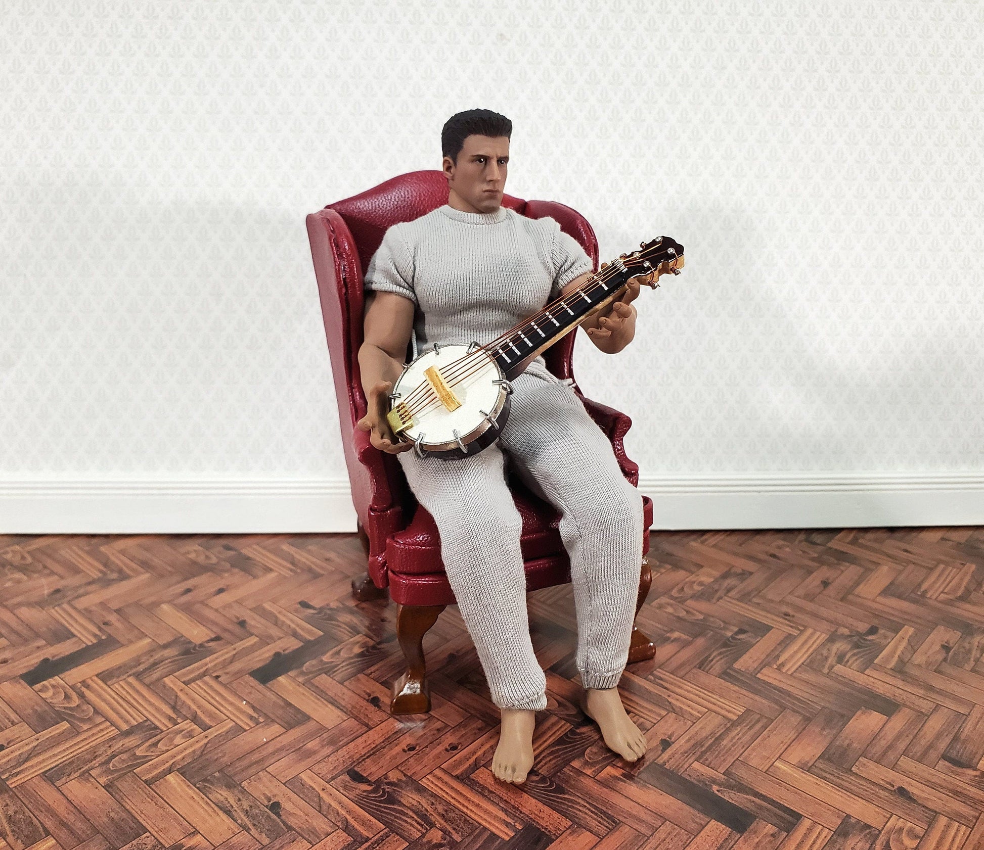 Miniature Banjo Instrument with Case 2 3/4" 1:12 Scale Ornament Prop