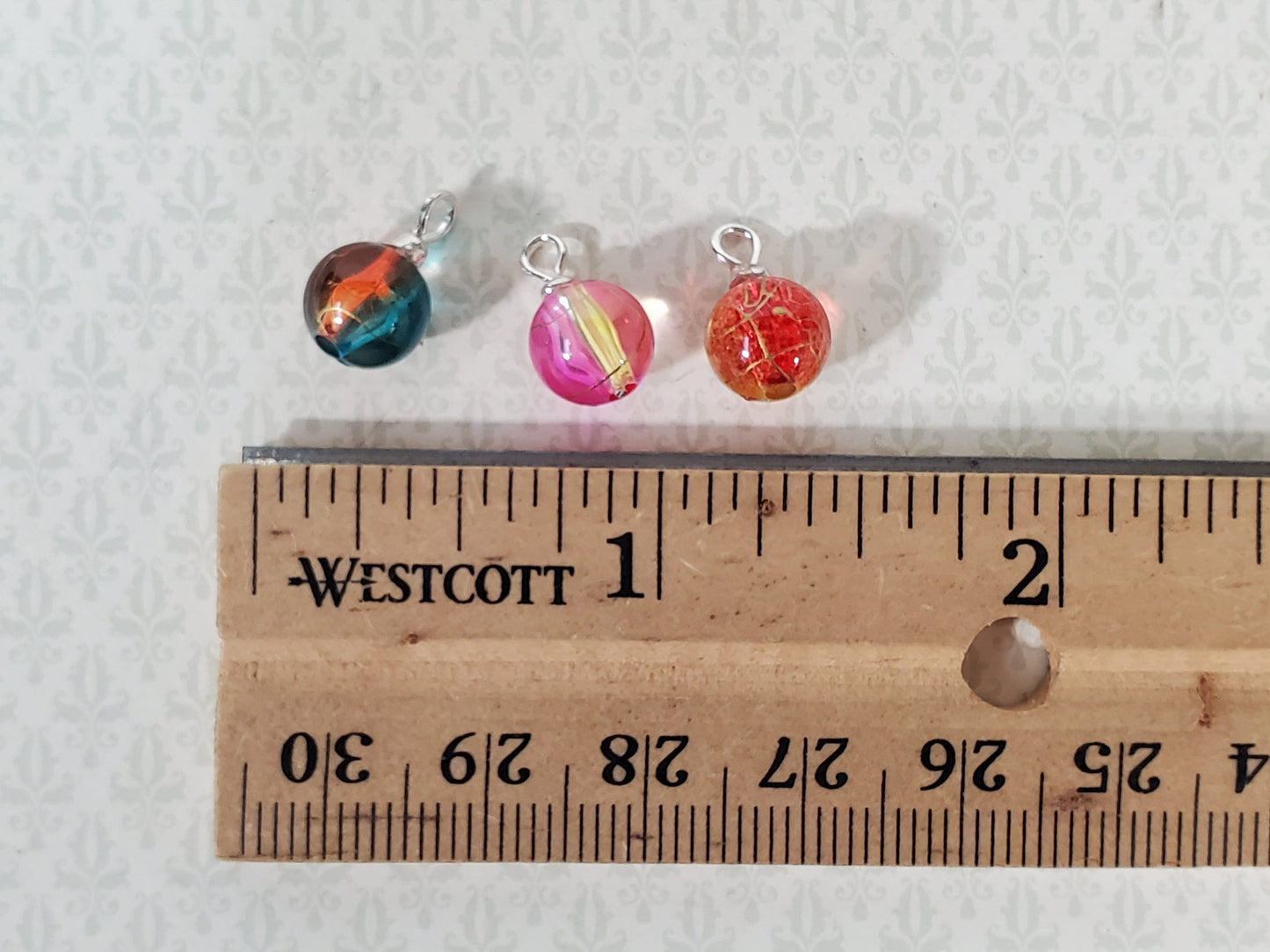 Dollhouse Christmas Ornaments Set of 3 Tiny Swirly Colorful 1:12 Scale Miniatures Handmade