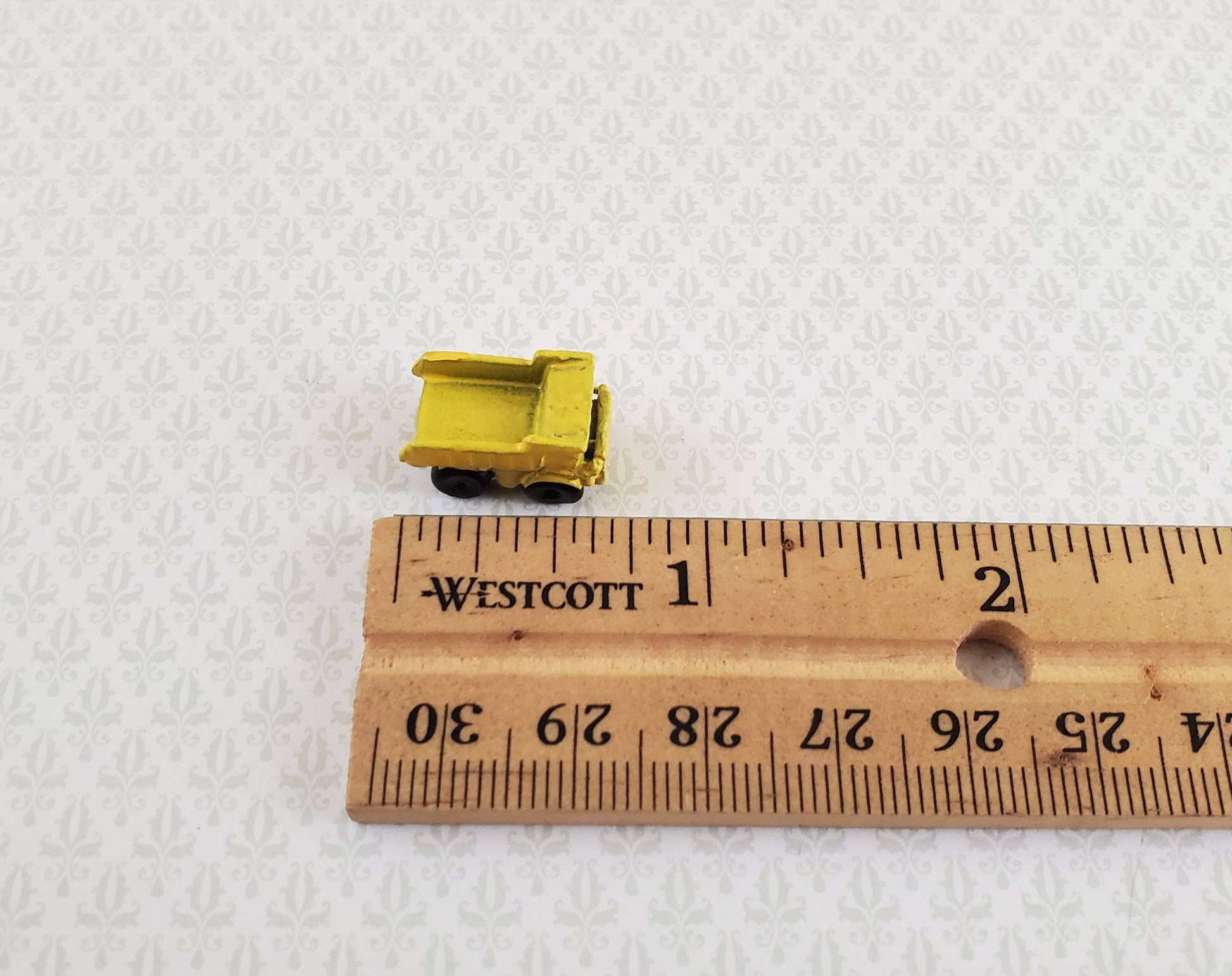 Dollhouse Miniature Dump Truck Toy Yellow & Black Metal 1:12 Scale