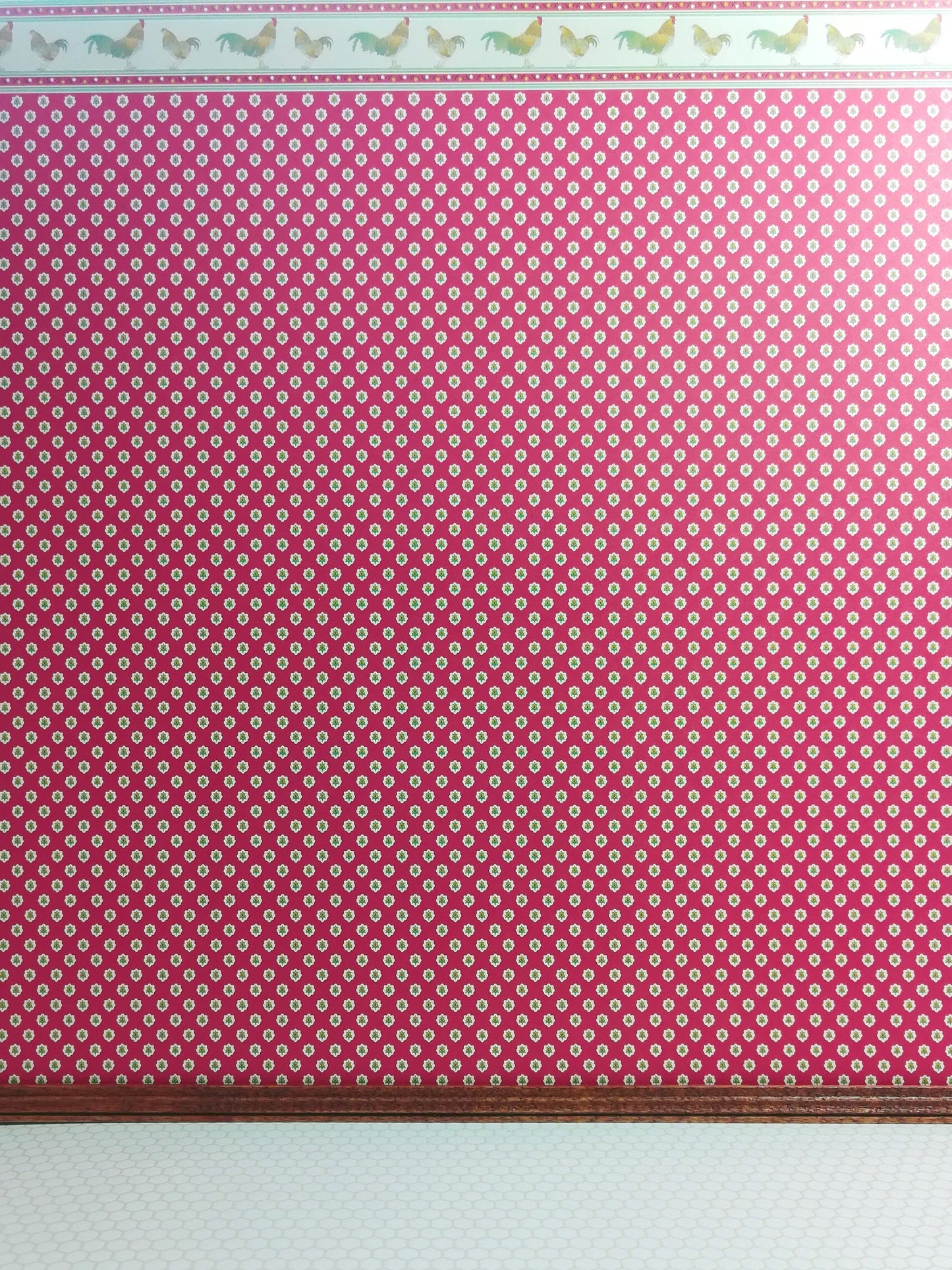 Dollhouse Miniature Wallpaper Brodnax Kitchen Red "Rooster" 1:12 Scale