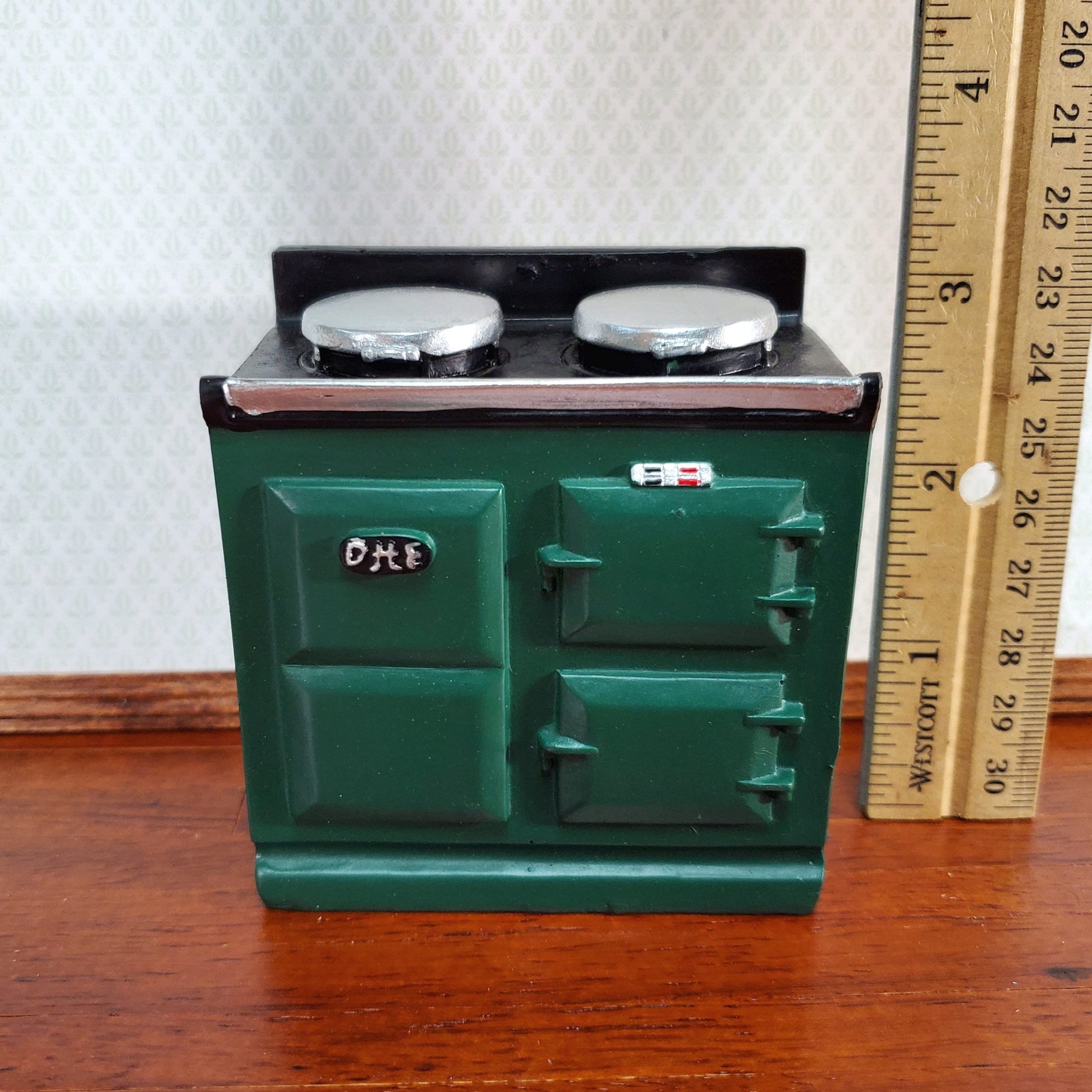 Dollhouse AGA Style Cooker Stove Oven Green 1:12 Scale Miniature Kitchen