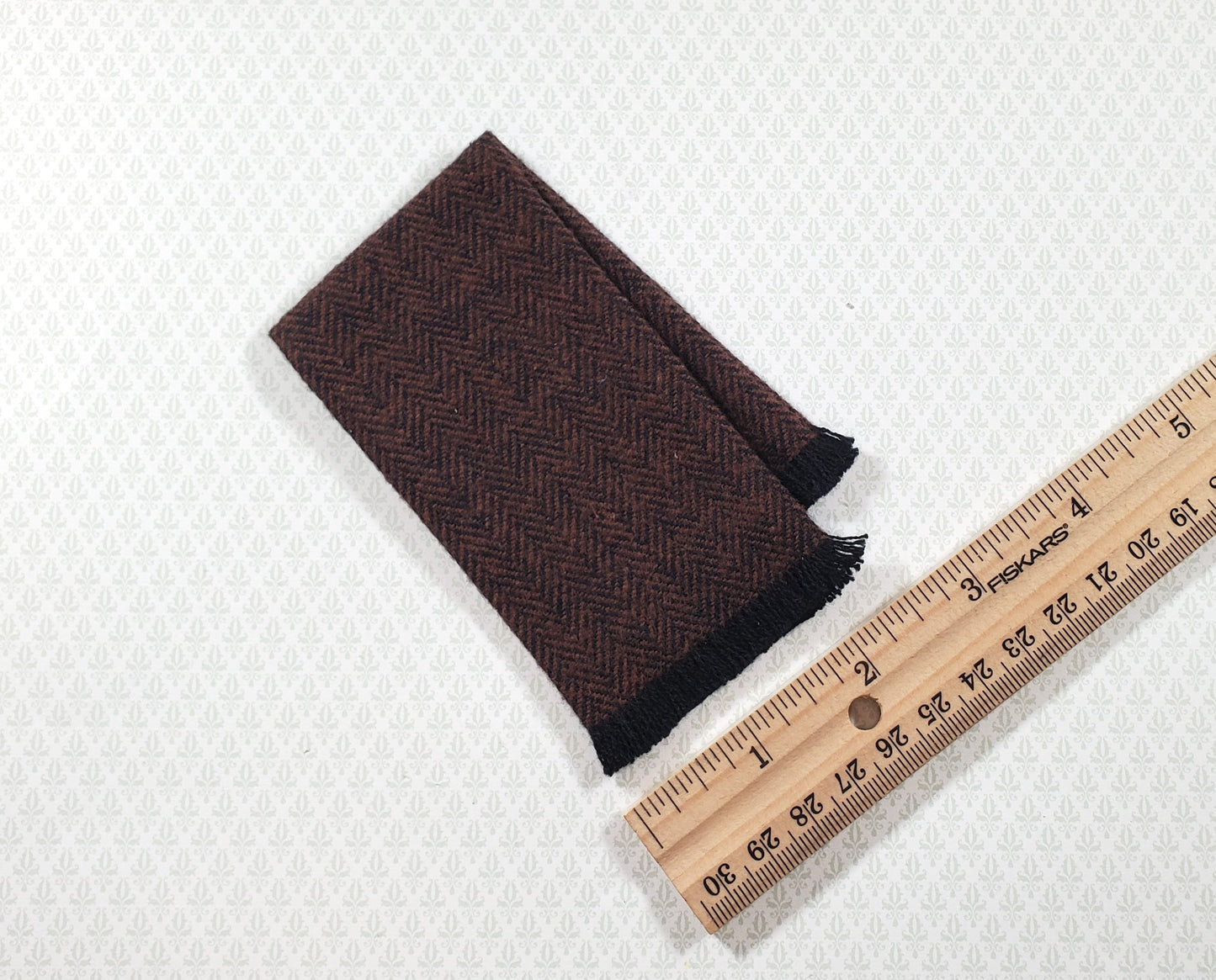Dollhouse Fringed Blanket Throw Chocolate & Black Herringbone Fabric