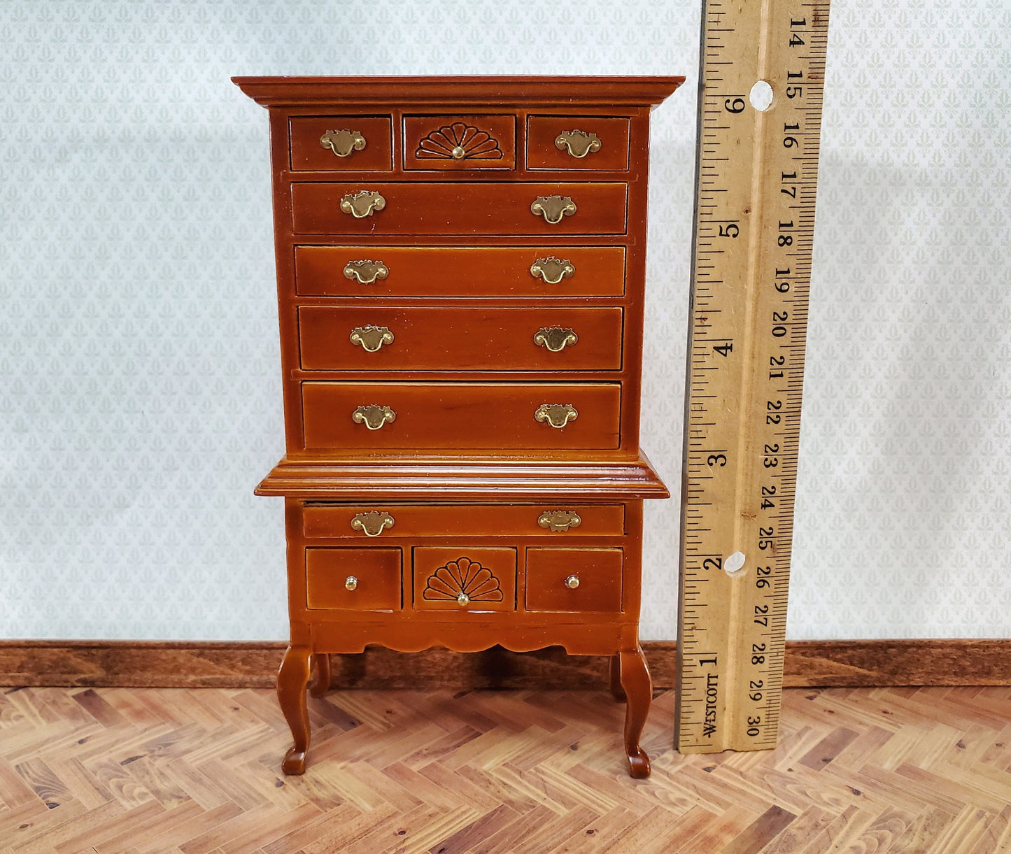 Dollhouse Highboy Dresser Queen Anne Victorian Walnut Finish 1:12 Scale Miniature Furniture