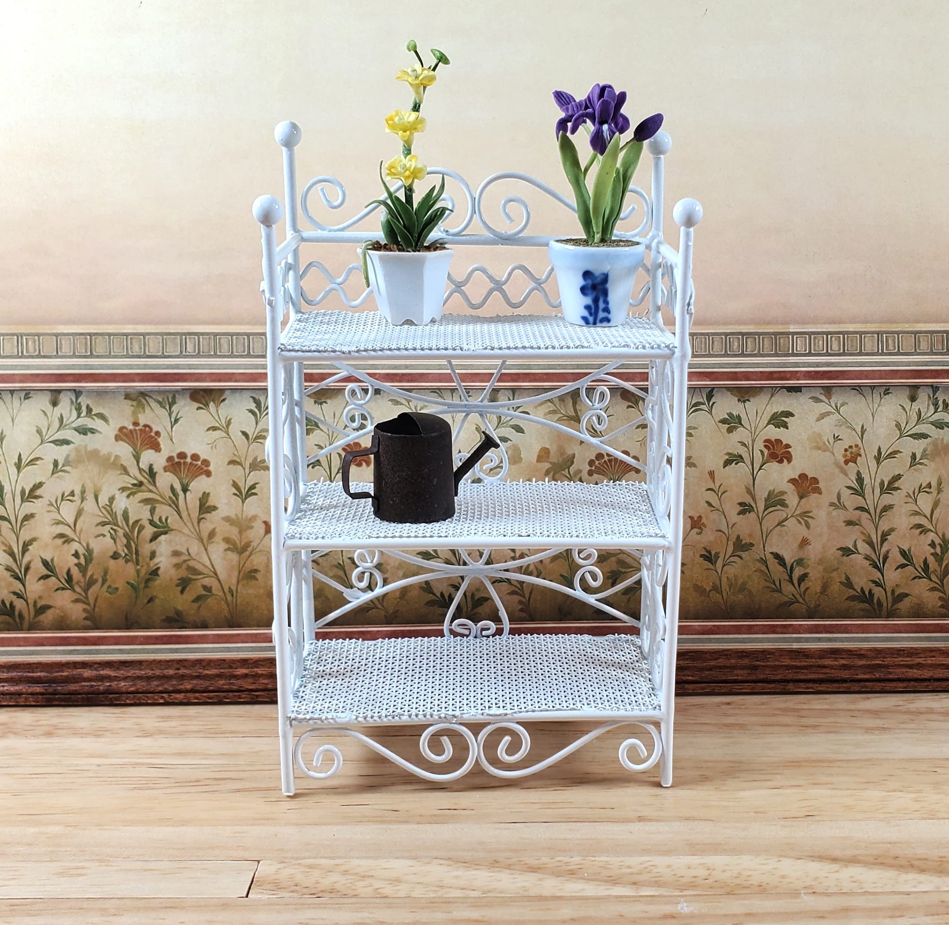Dollhouse 3 Tier Plant Stand Shelf White Metal 1:12 Scale Miniature Fairy Garden