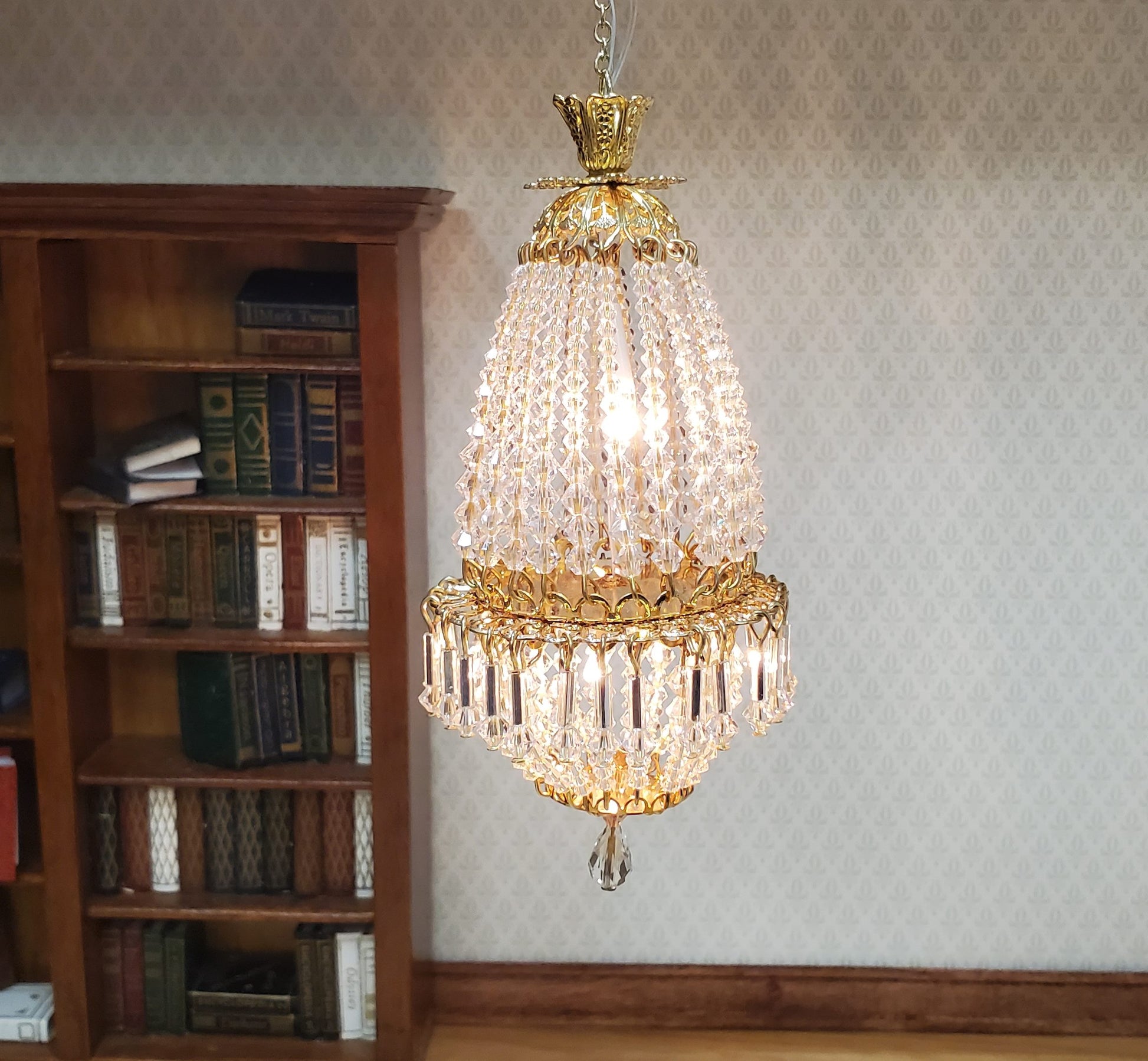 Dollhouse Crystal Chandelier "Daphne Deluxe II" Real Glass 12 Volt 1:12 Scale