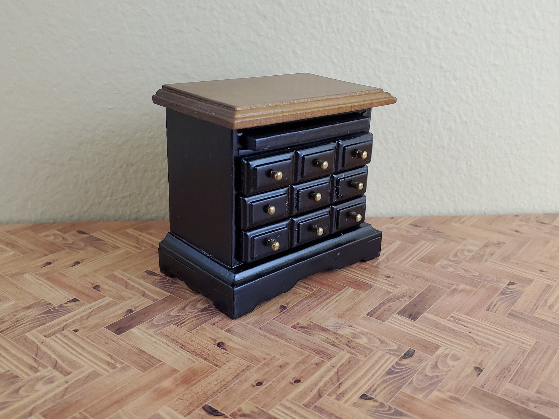 Dollhouse Side Table or Nightstand Black with Drawers 1:12 Scale Miniature Furniture