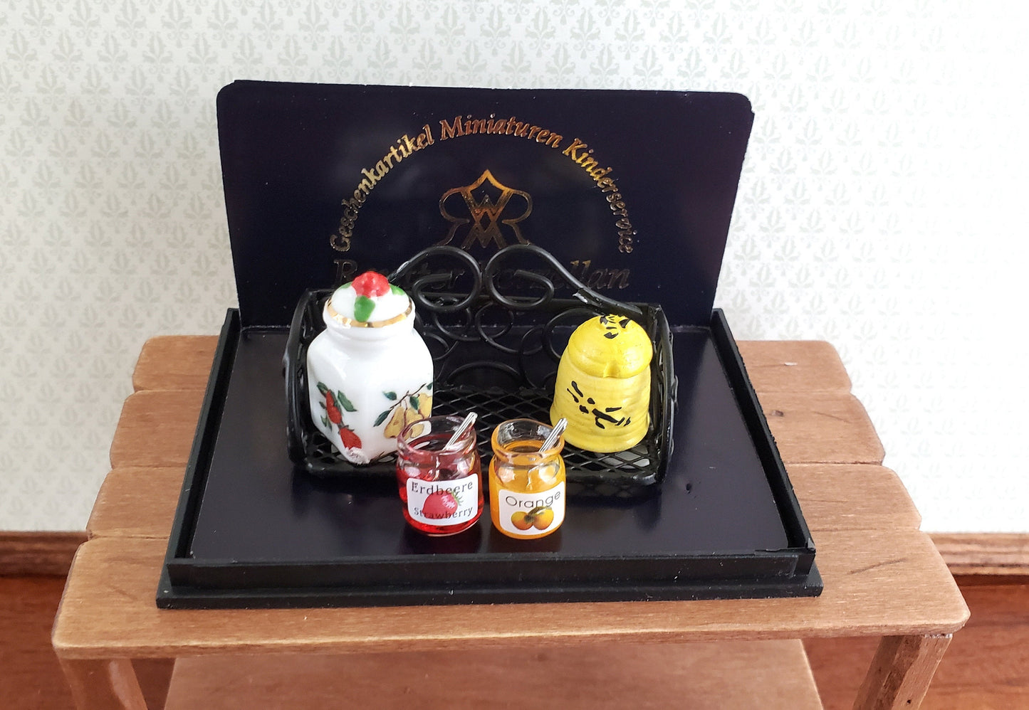 Dollhouse Miniature Shelf with Jam Jelly Honey Biscuits Reutter Porcelain 1:12 Scale