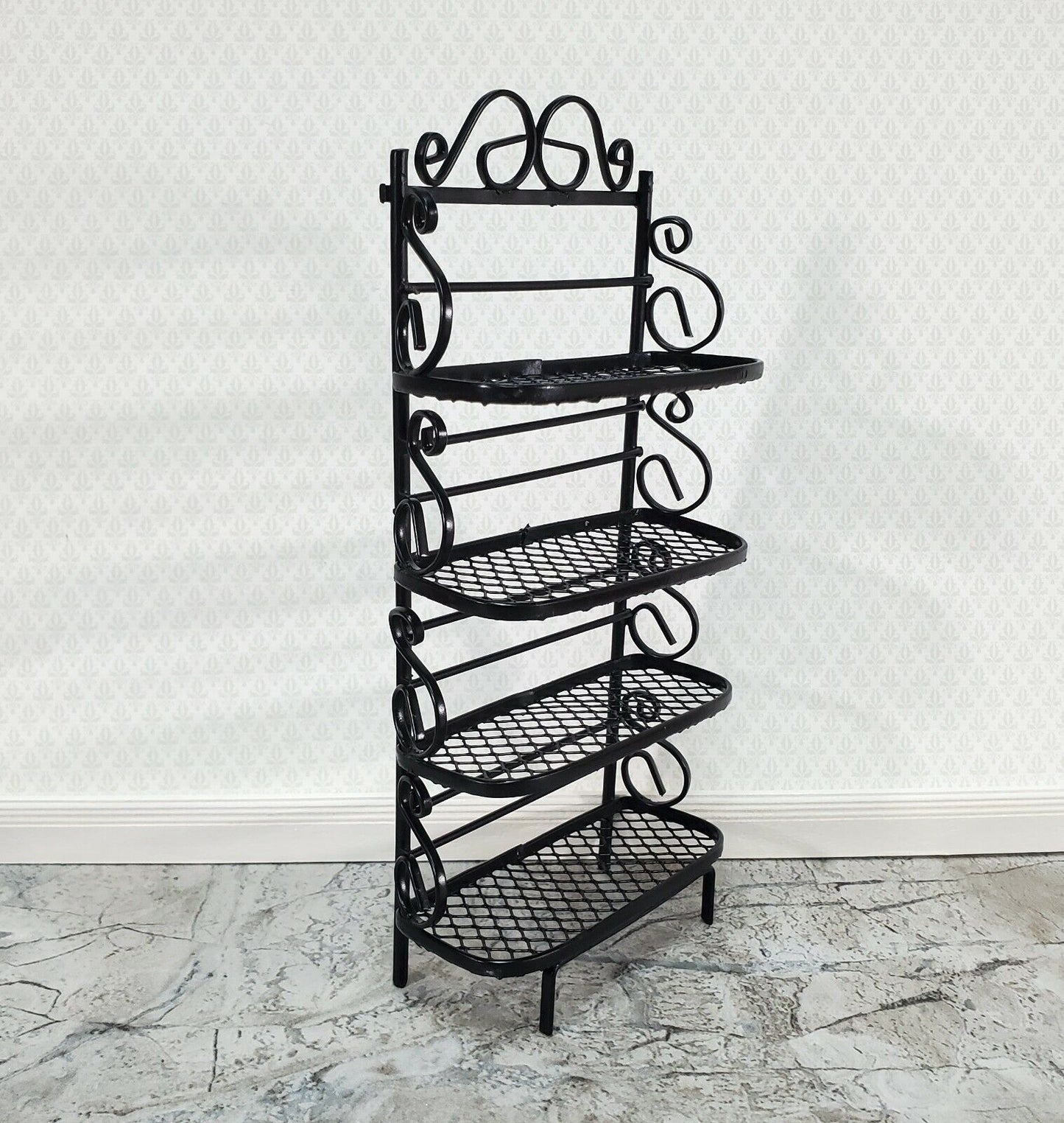 Dollhouse Baker's Rack with 4 Shelves Black Metal 1:12 Scale Miniature Kitchen